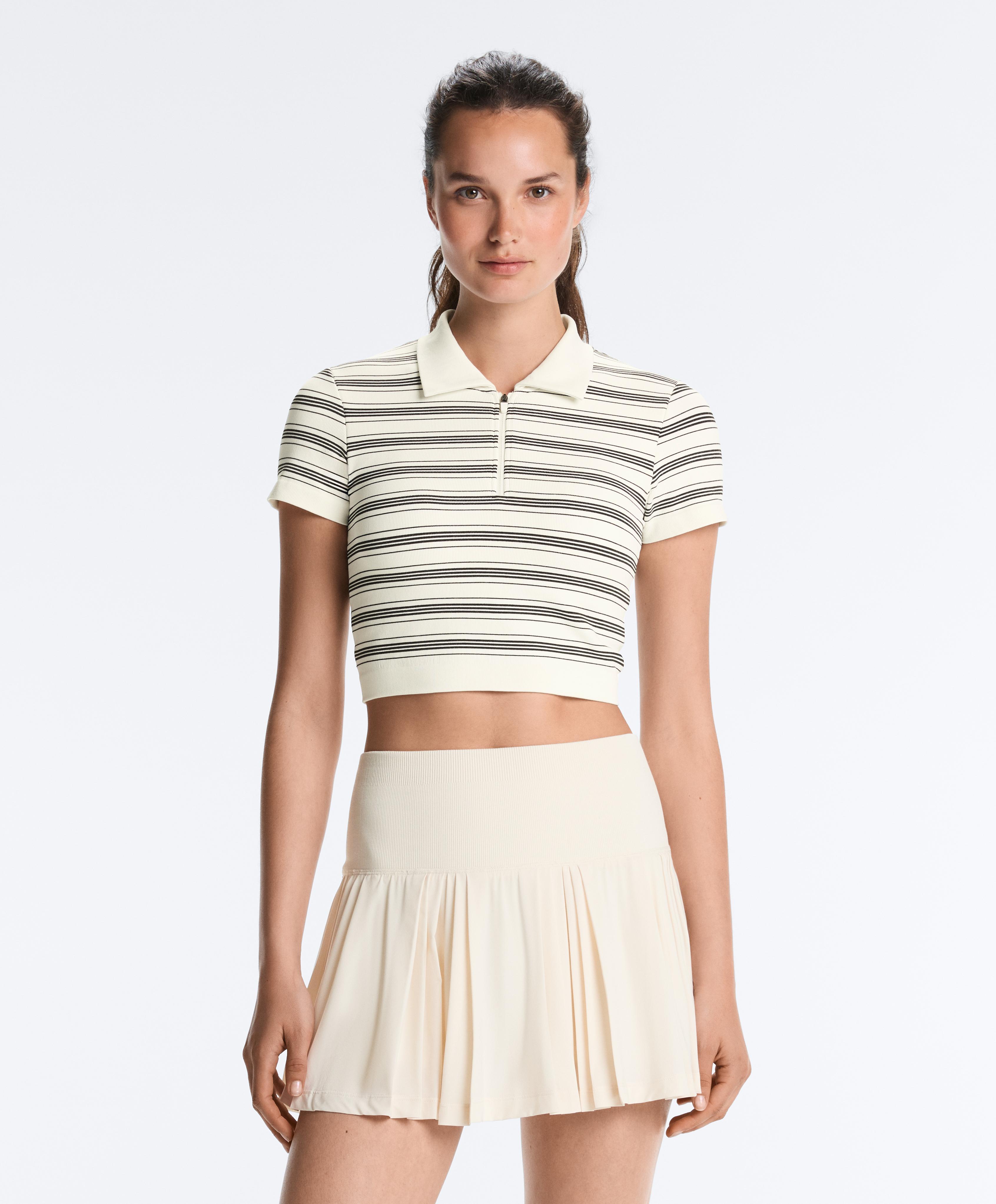 Striped seamless short-sleeved polo shirt — PALE ECRU