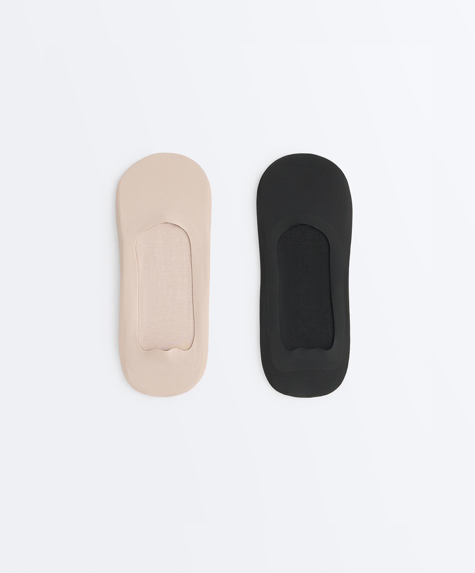 2 pairs of medium-cut invisible microfibre socks — BEIGE