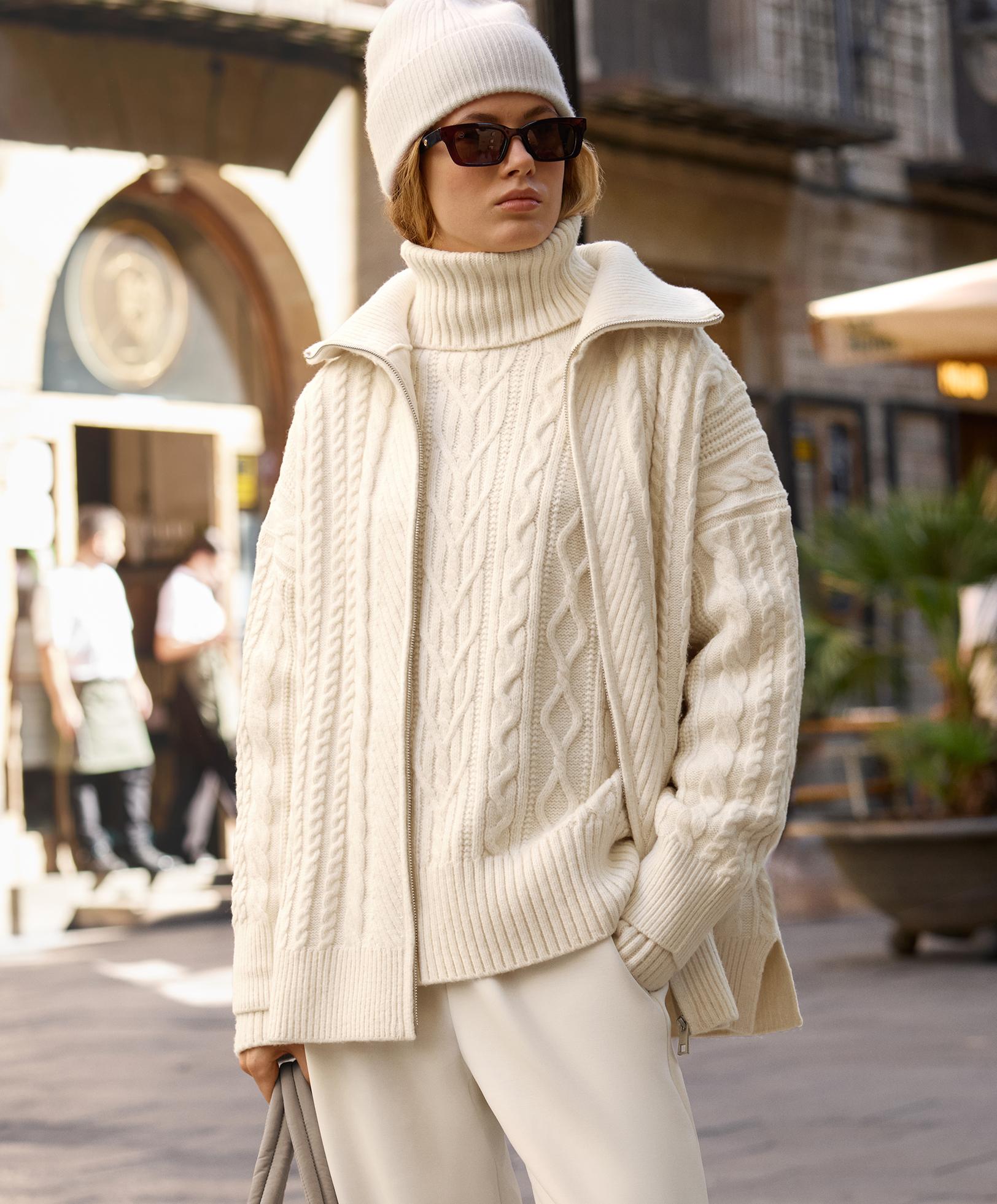 High neck cable knit jacket