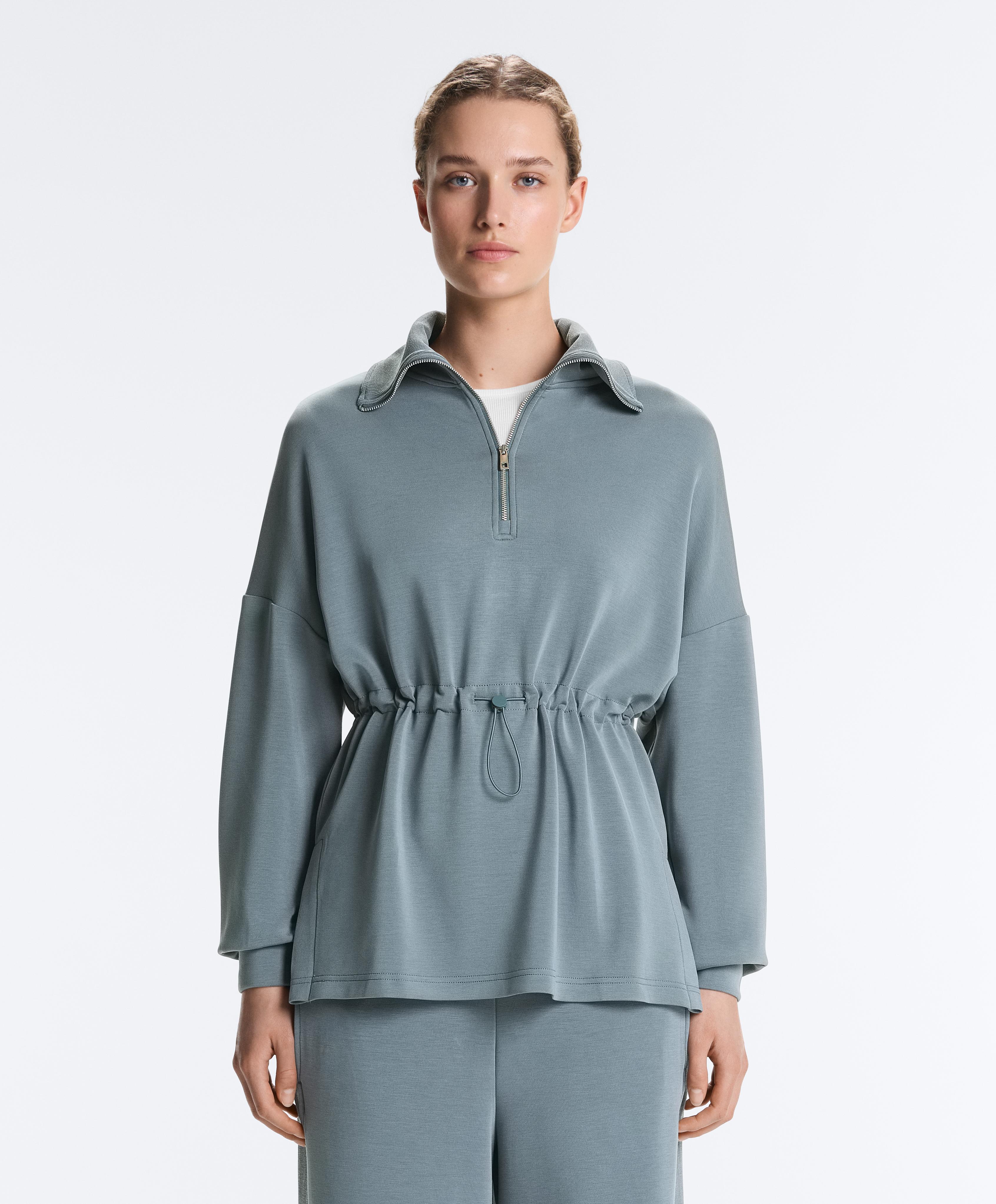 Half-zip sweatshirt with soft-touch modal — DARK GREY-BLUE