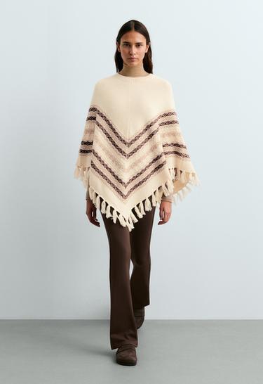 Knit poncho 30% wool — ECRU 1