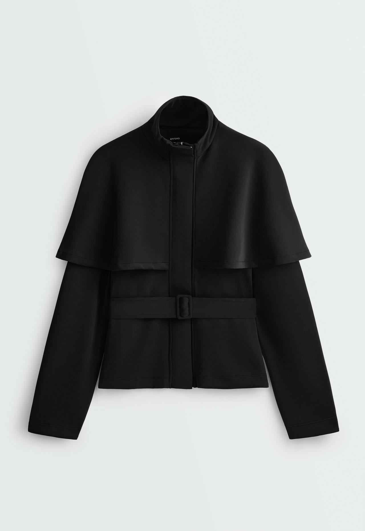 Jacket with cape detail and modal — BLACK