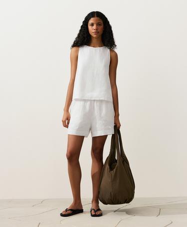 100% linen mid-rise shorts — WHITE  4