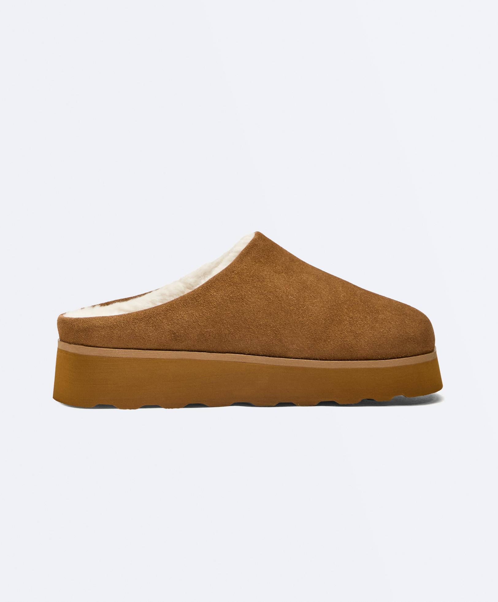 Faux-fur split-leather mules — LEATHER