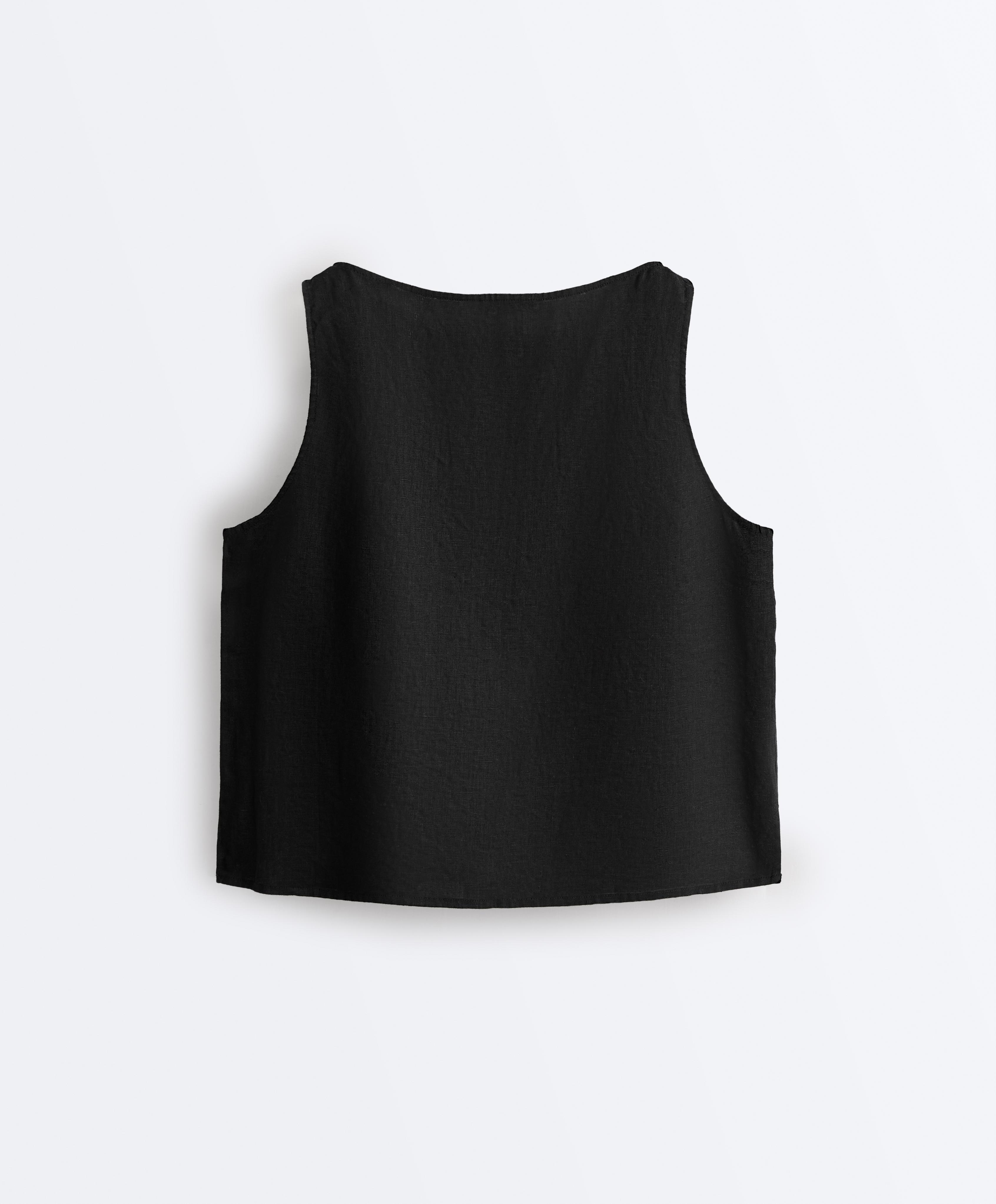 100% linen boxy top — BLACK