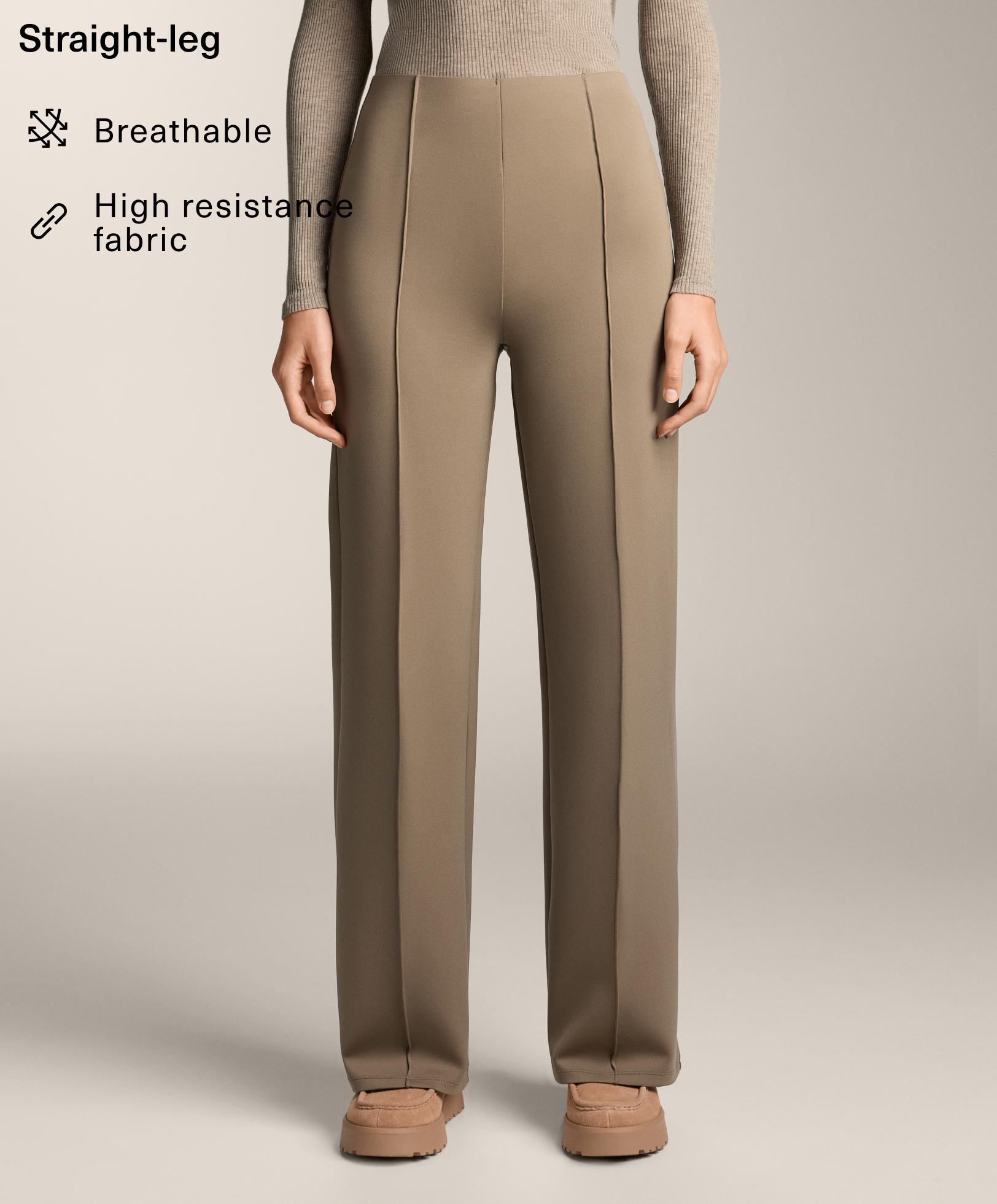 Neoprene-effect straight-leg trousers with crease