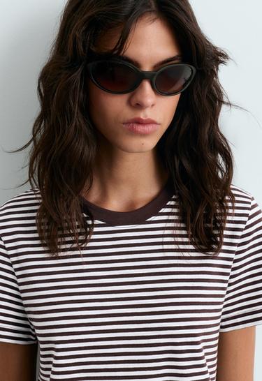 Regular fit striped cotton-blend short-sleeved T-shirt — DARK BROWN 3