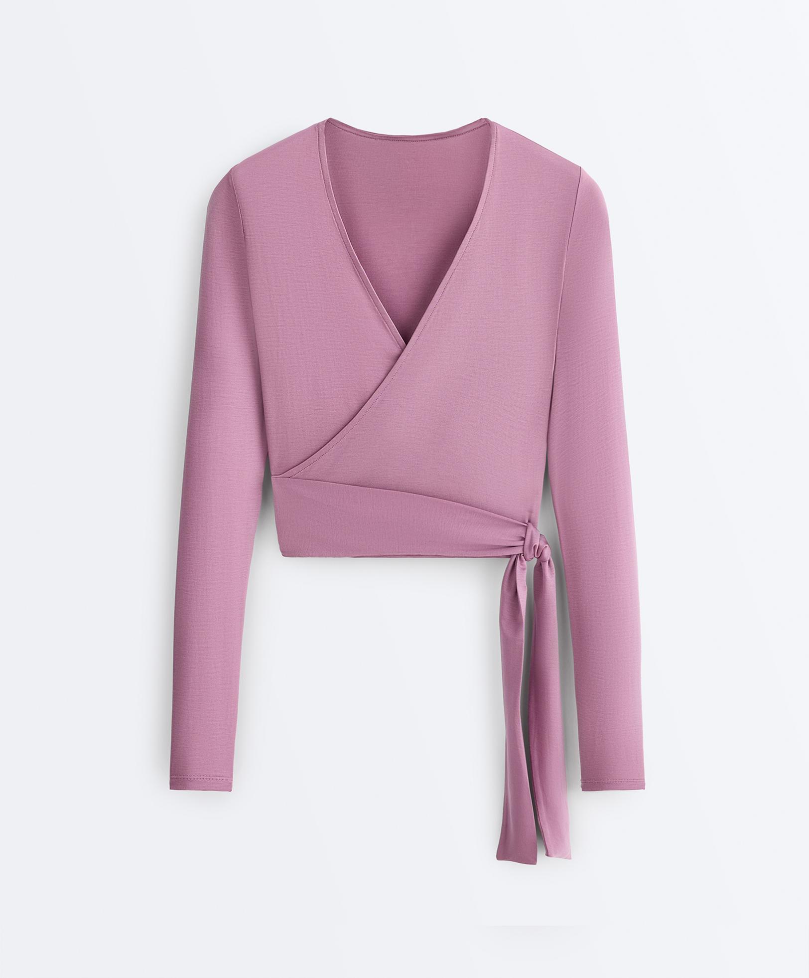 Lyocell blend wrap T-shirt — MAUVE PINK