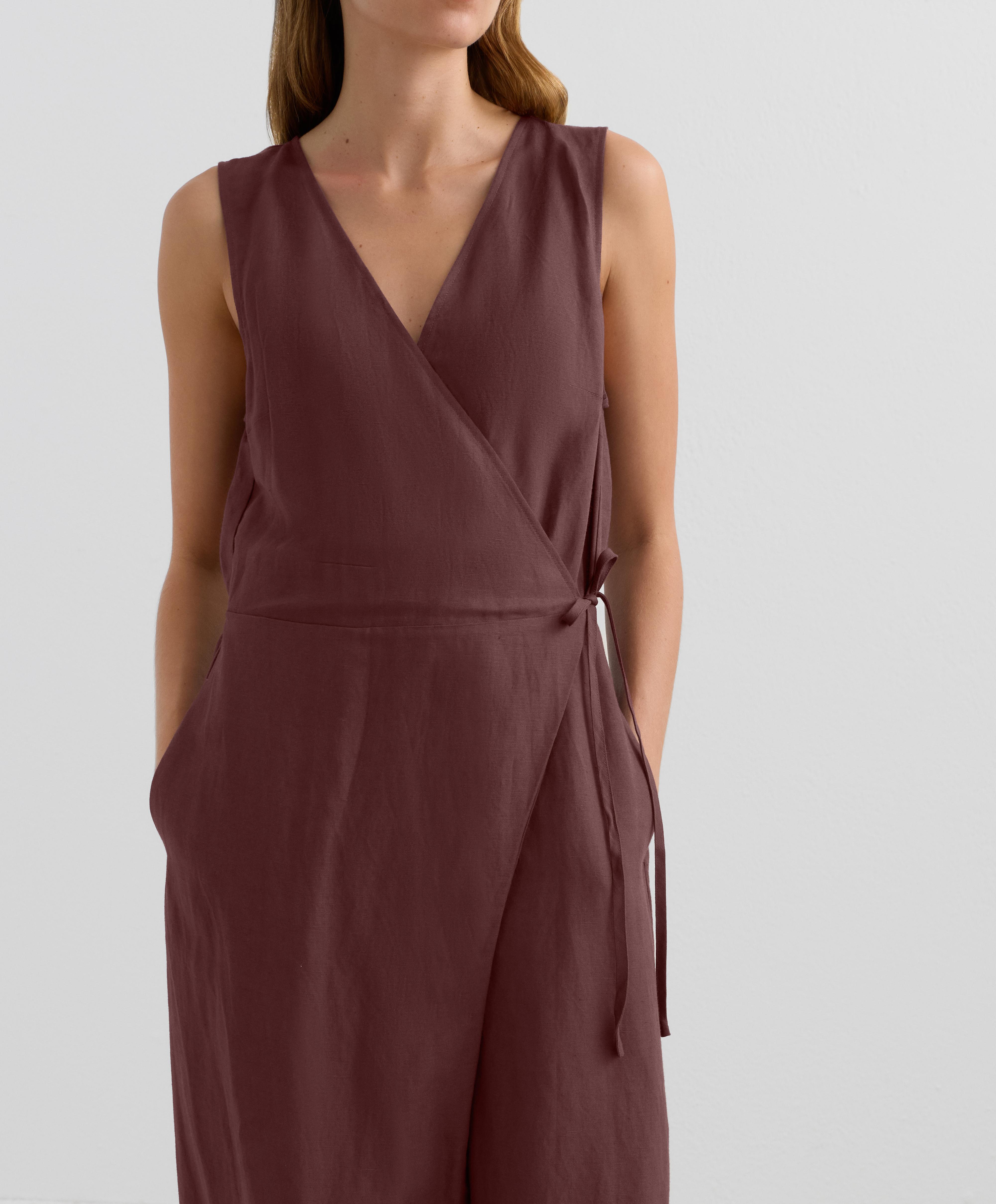 Wrap trouser jumpsuit with linen - Sale