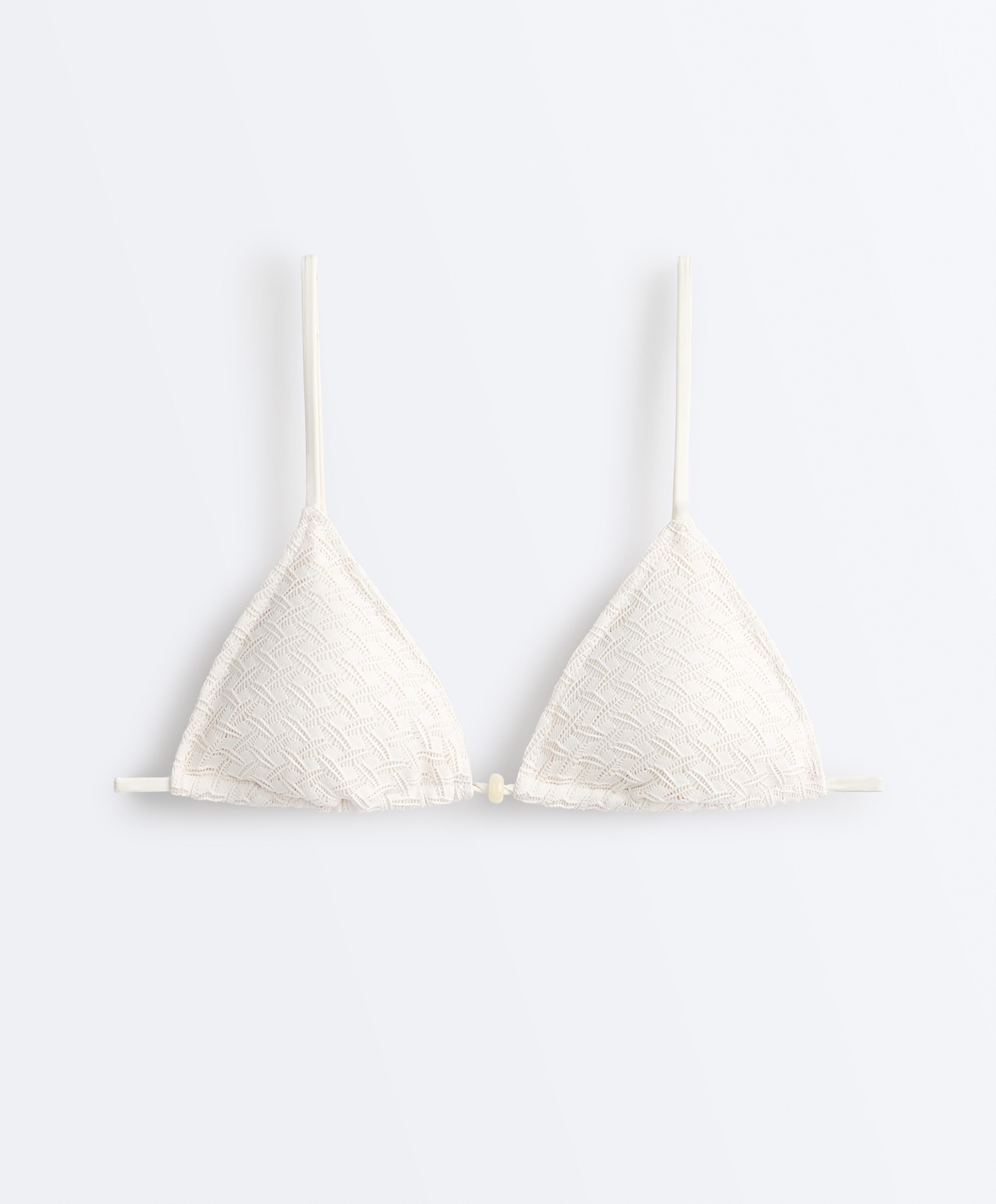 Braided crochet triangle bikini top — PALE ECRU
