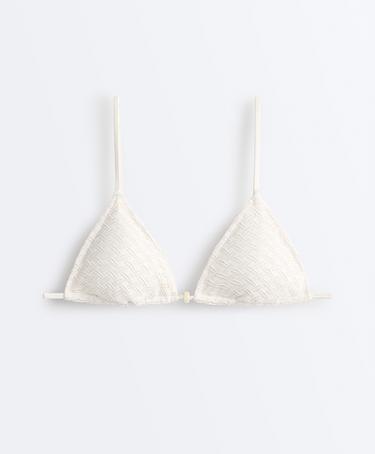 Braided crochet triangle bikini top — PALE ECRU 9
