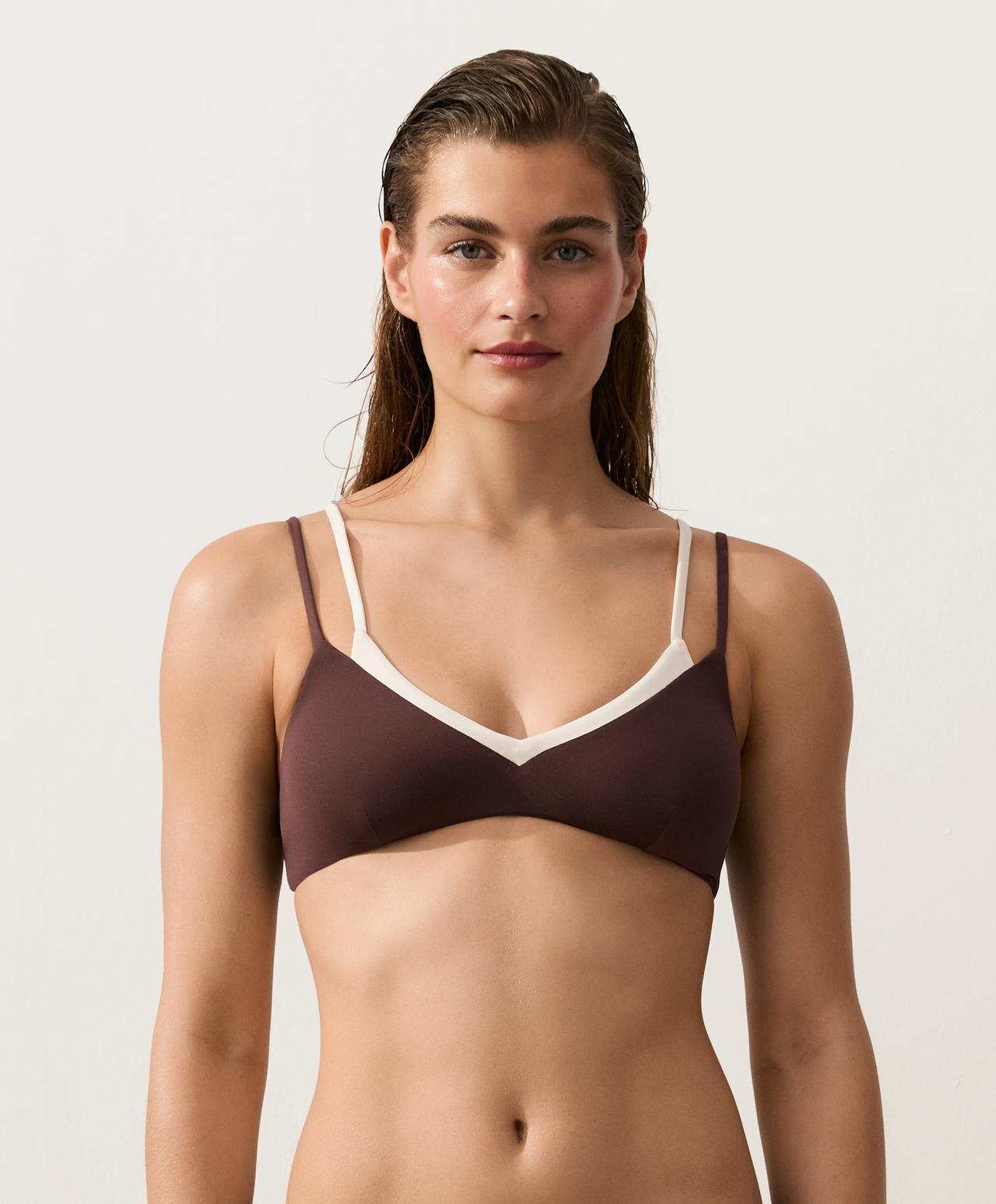 Double-effect bikini top — CHOCOLATE
