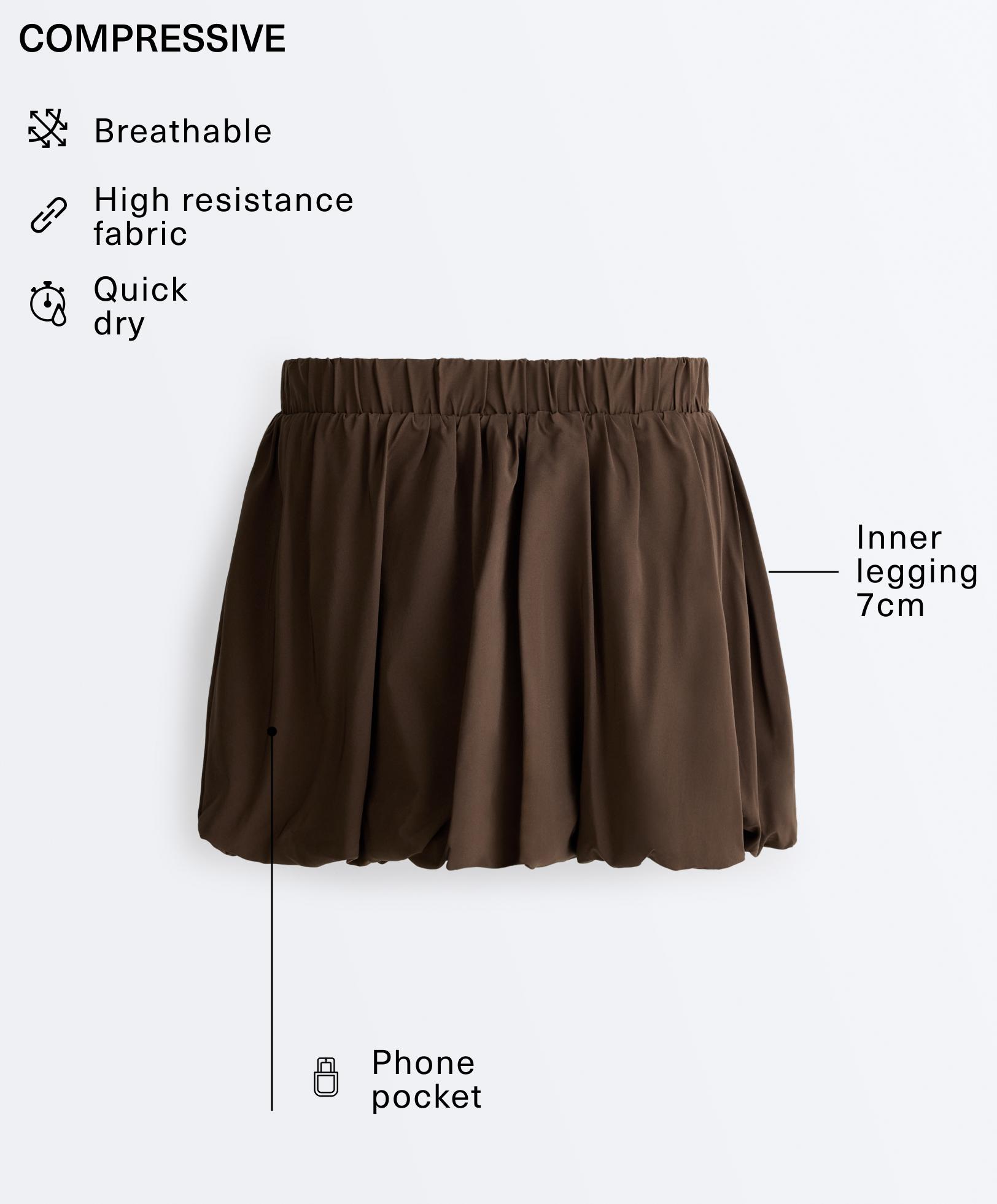 High rise Compressive balloon skirt — DARK BROWN