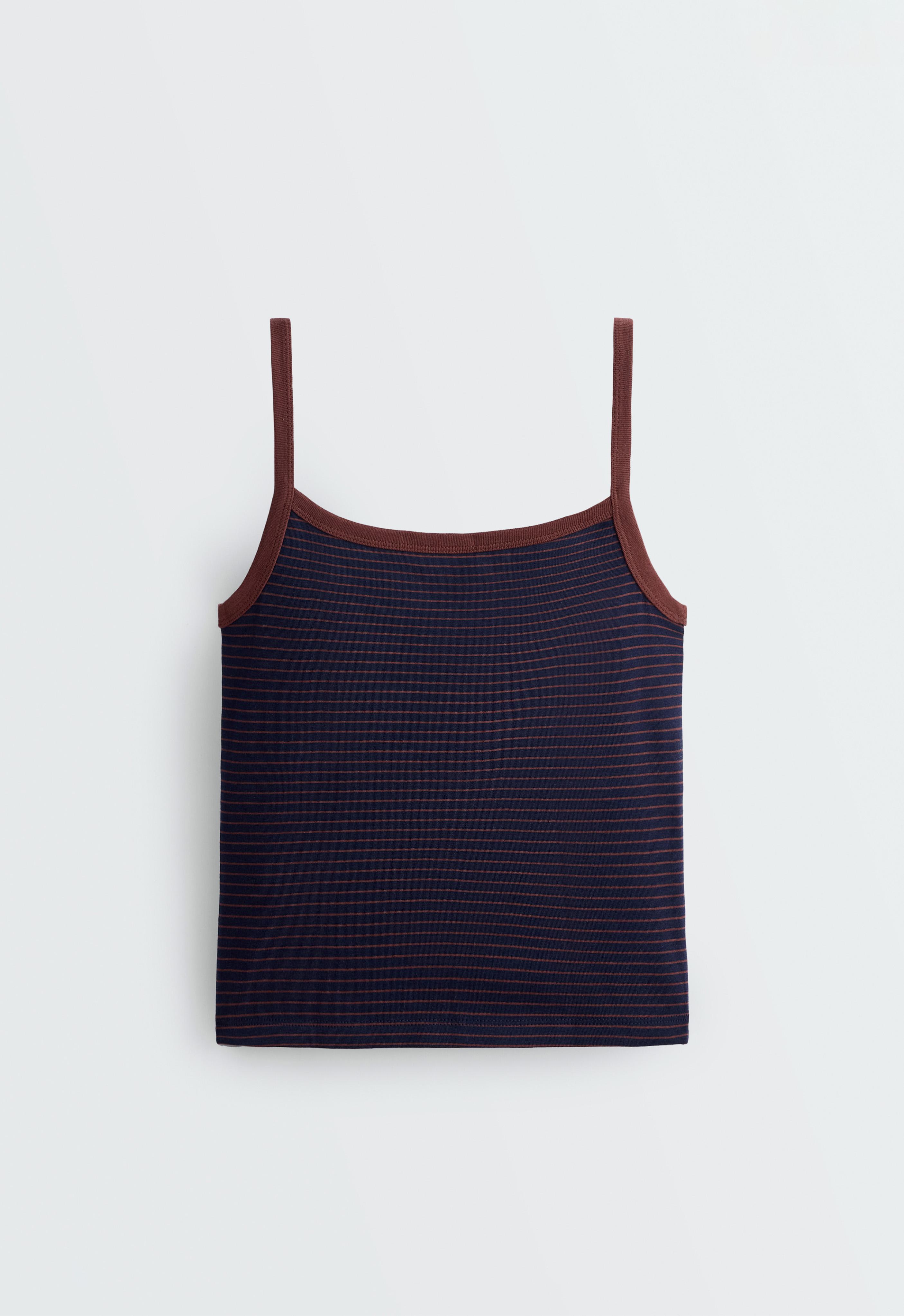 Striped cotton-blend rib vest top — TERRACOTTA
