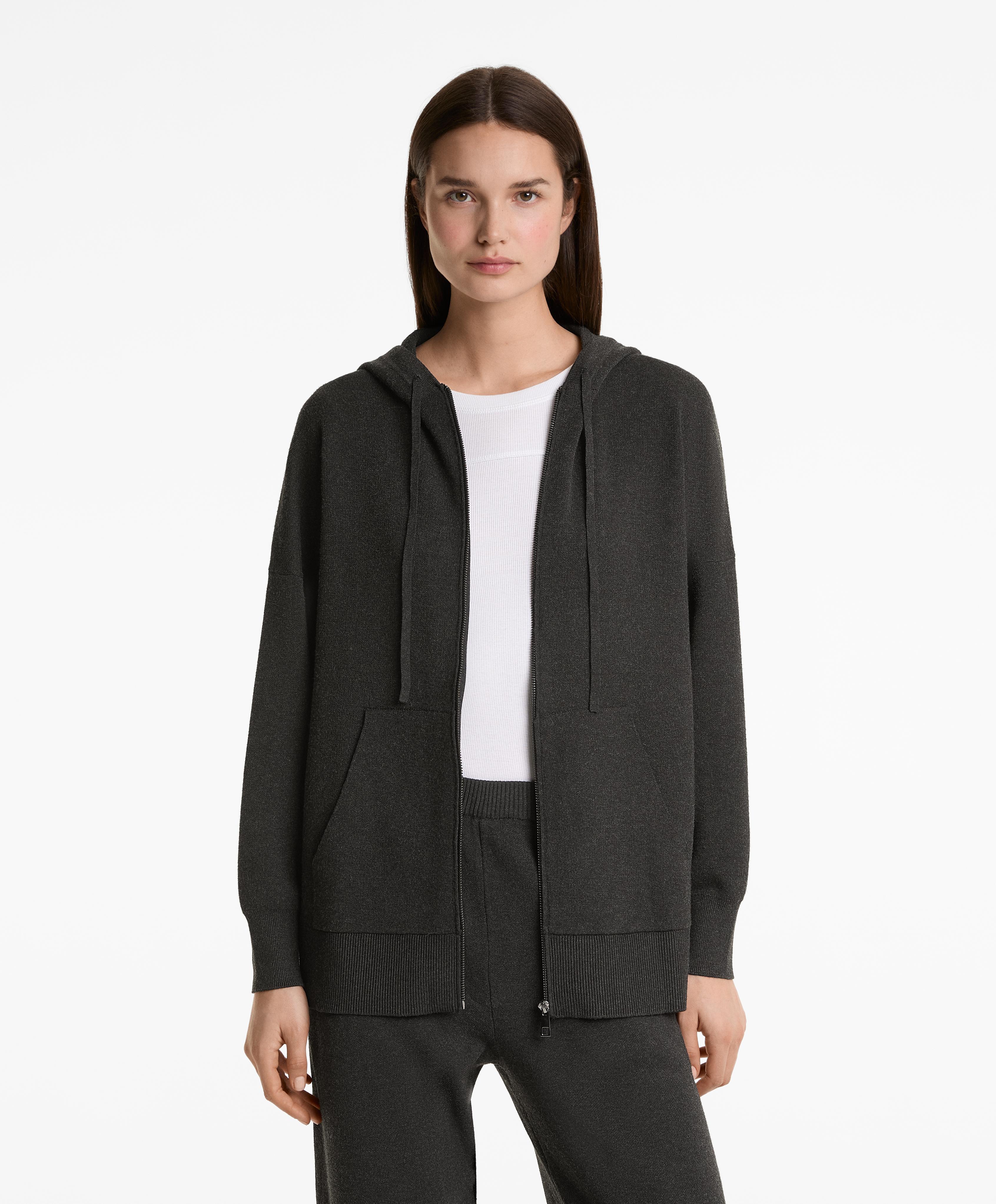 Knit hooded jacket with front zip fastening. Side pocket details. - Sale