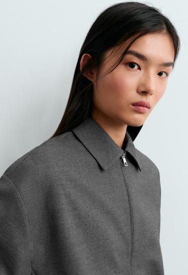 Cropped lapel collar jacket with wool — GREY 3