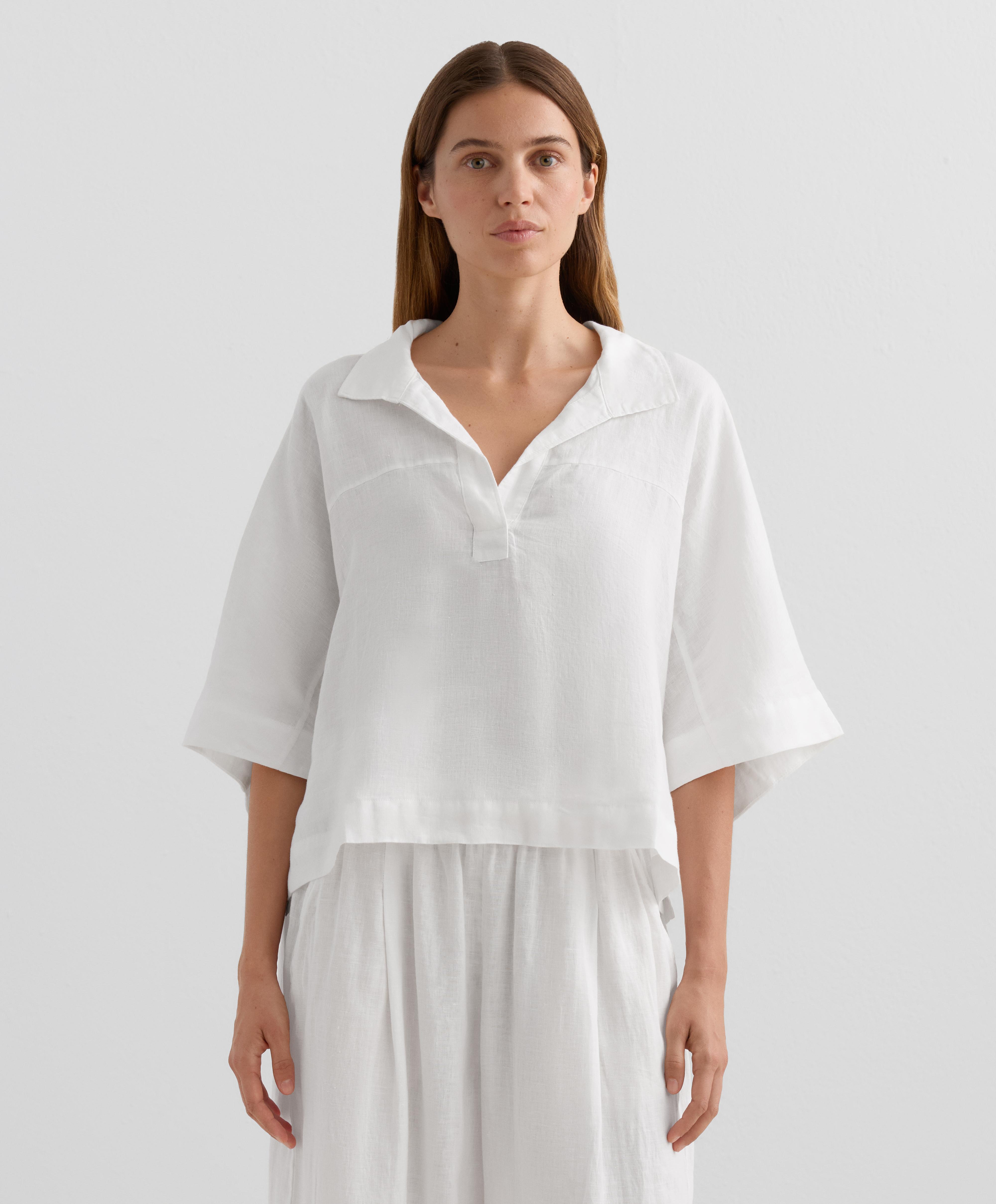 Oversized short sleeve 100% linen shirt — WHITE