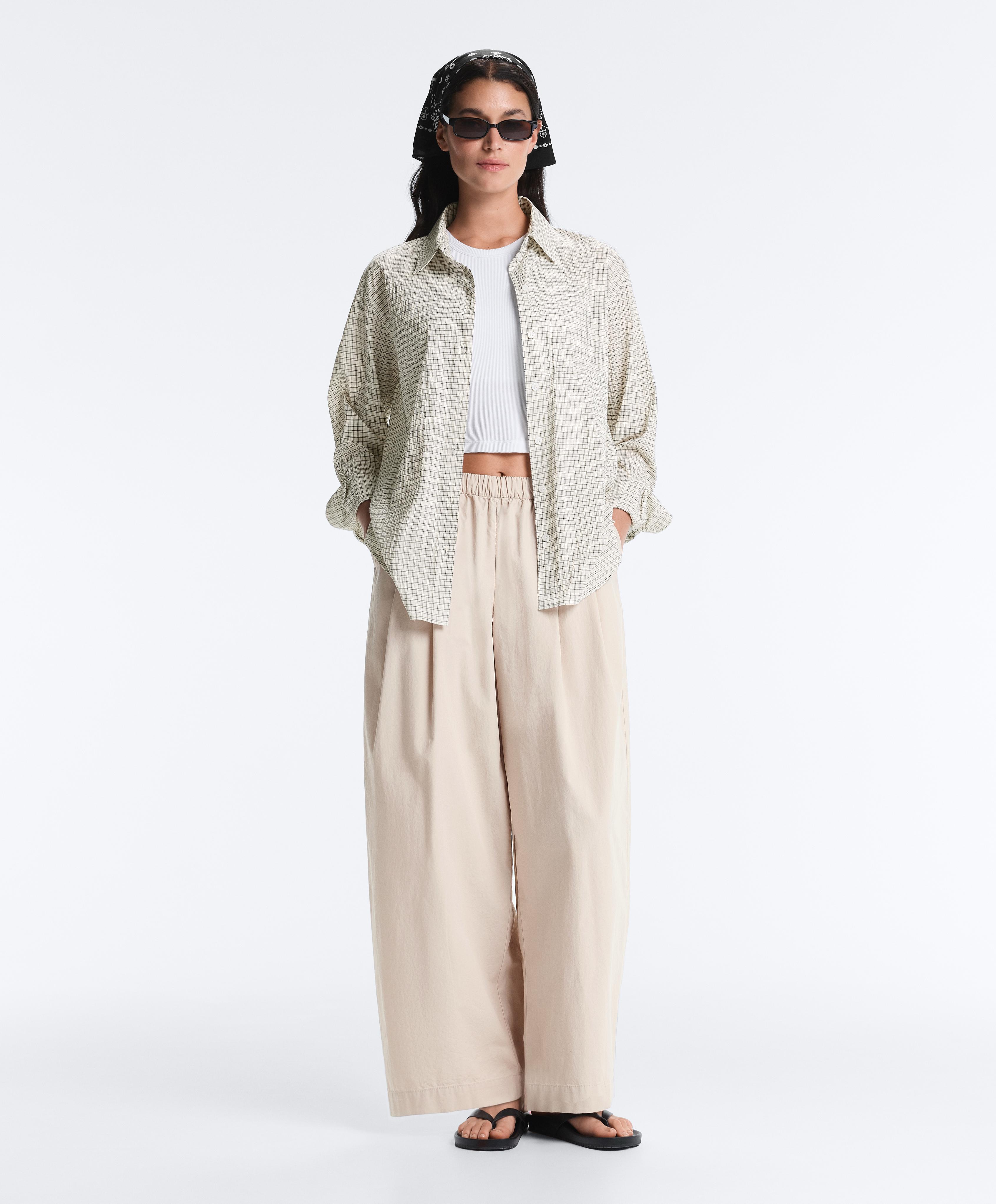 Pleated 100% cotton tapered trousers — PALE MINK