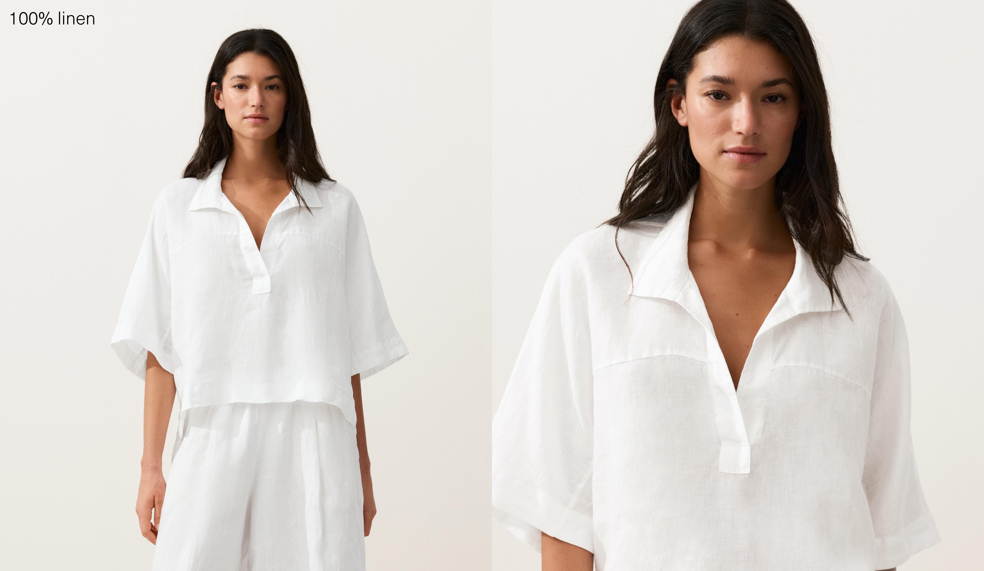 Oversized short sleeve 100% linen shirt — WHITE
