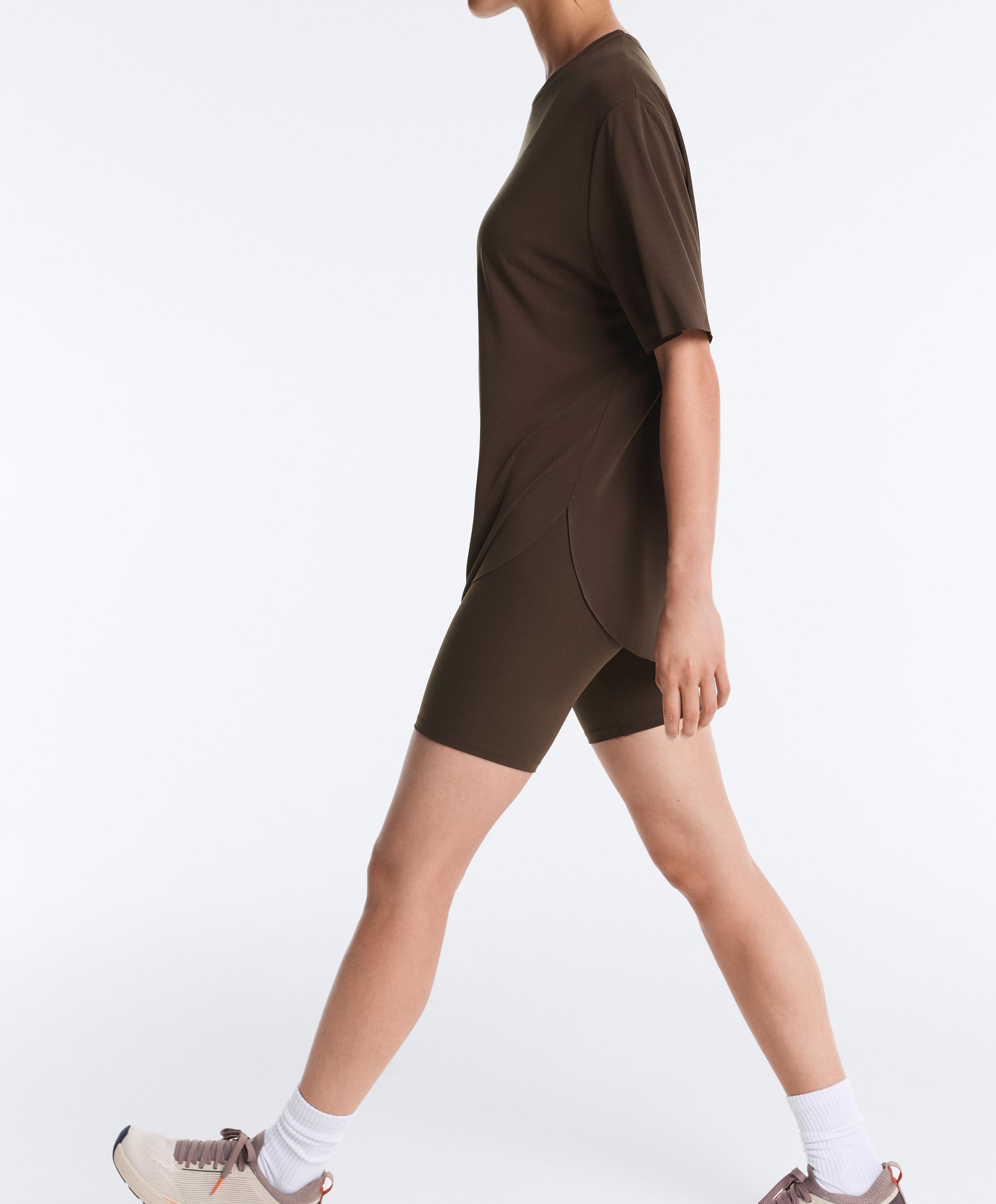 Modal blend short-sleeved rounded back T-shirt — DARK BROWN