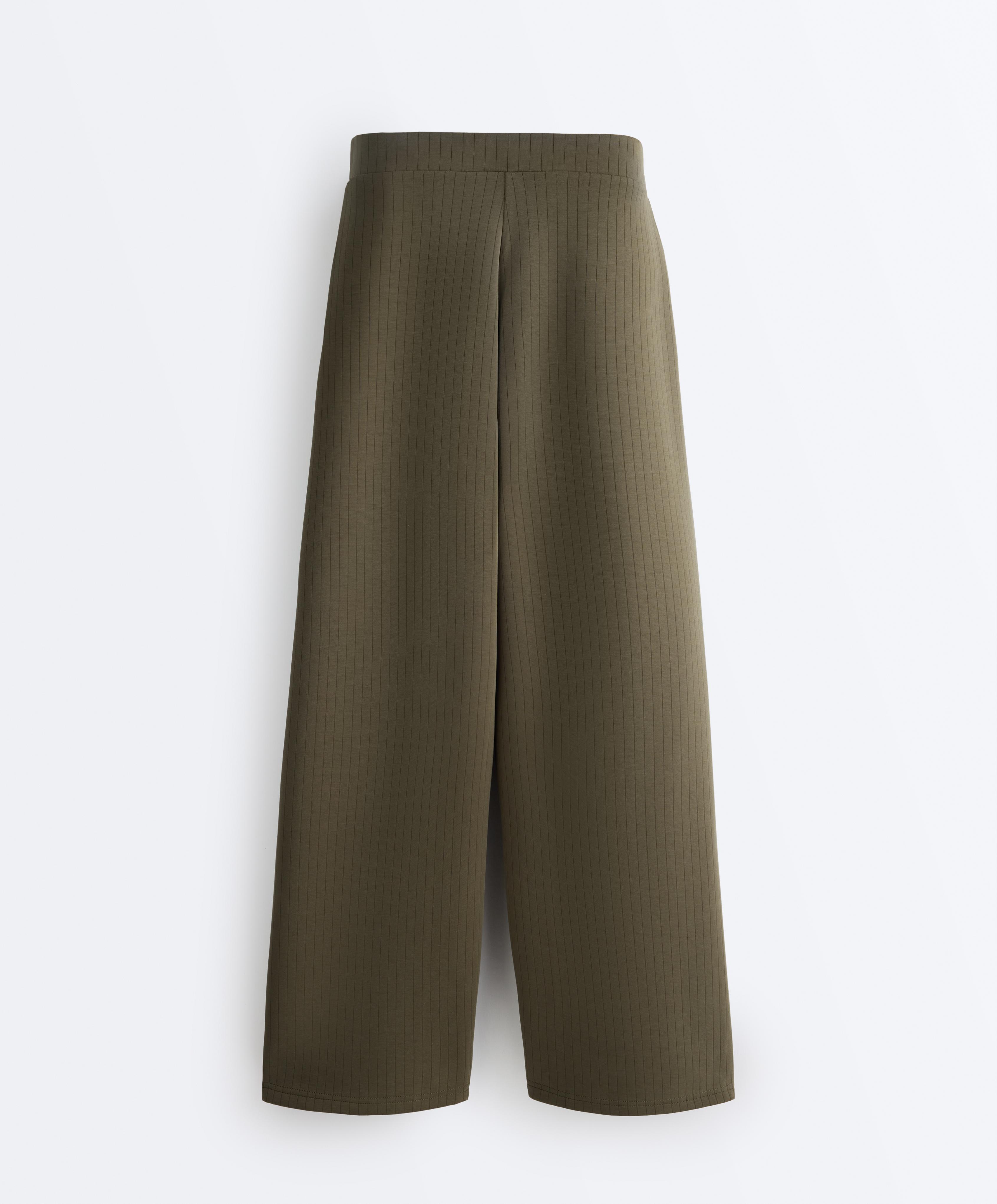Straight-leg striped trousers with soft-touch modal — KHAKI