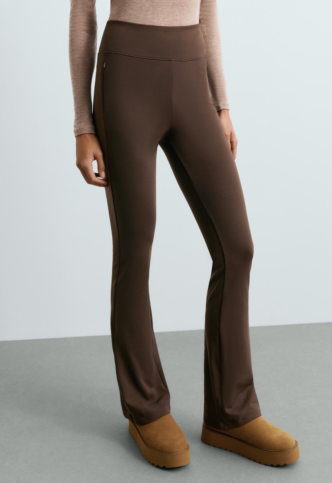 High rise Warm Flare trousers with zips — DARK REDDISH‑BROWN