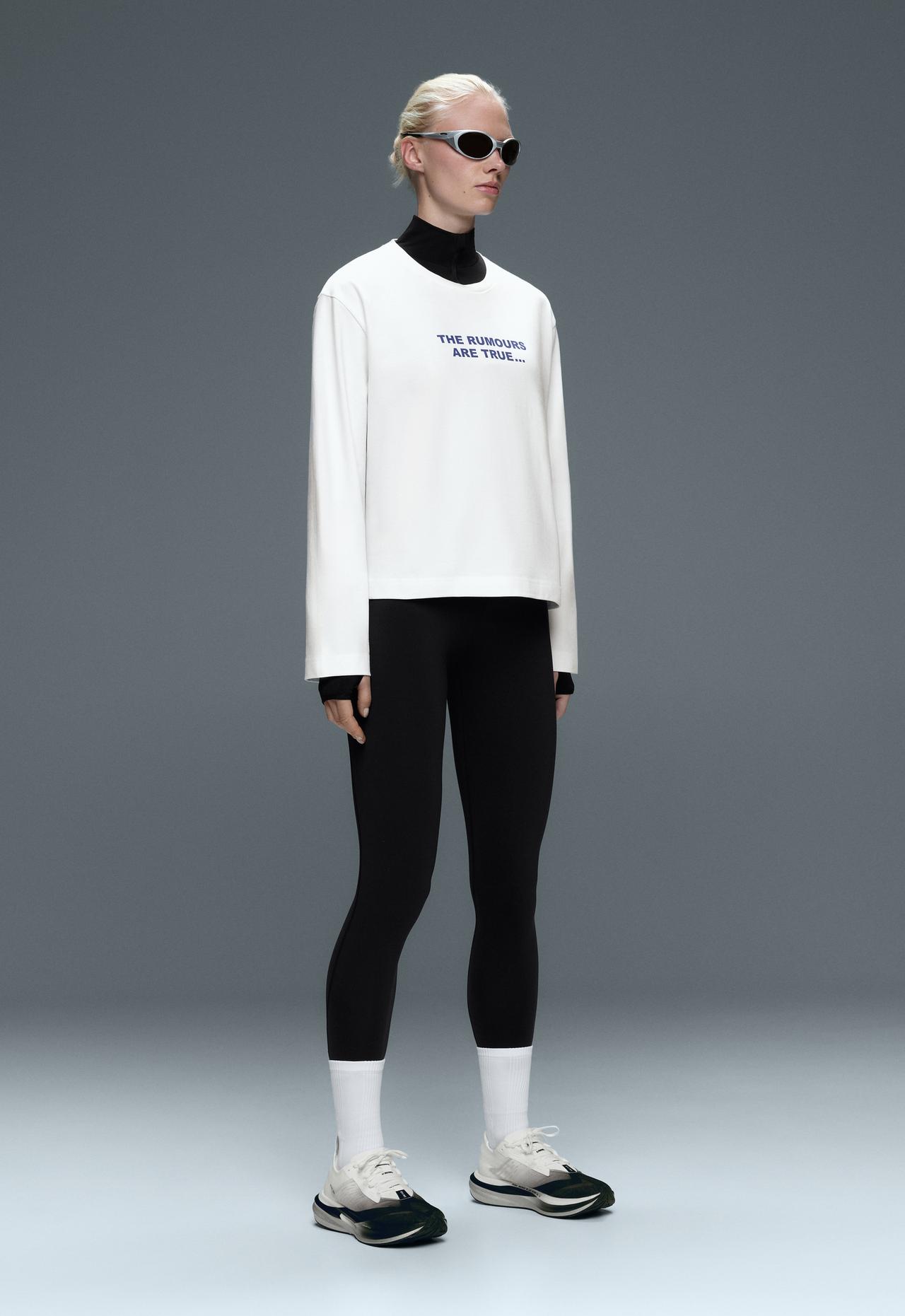 100% cotton relaxed long-sleeve t-shirt text — WHITE