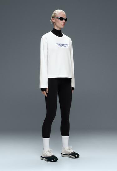 100% cotton relaxed long-sleeve t-shirt text — WHITE  1