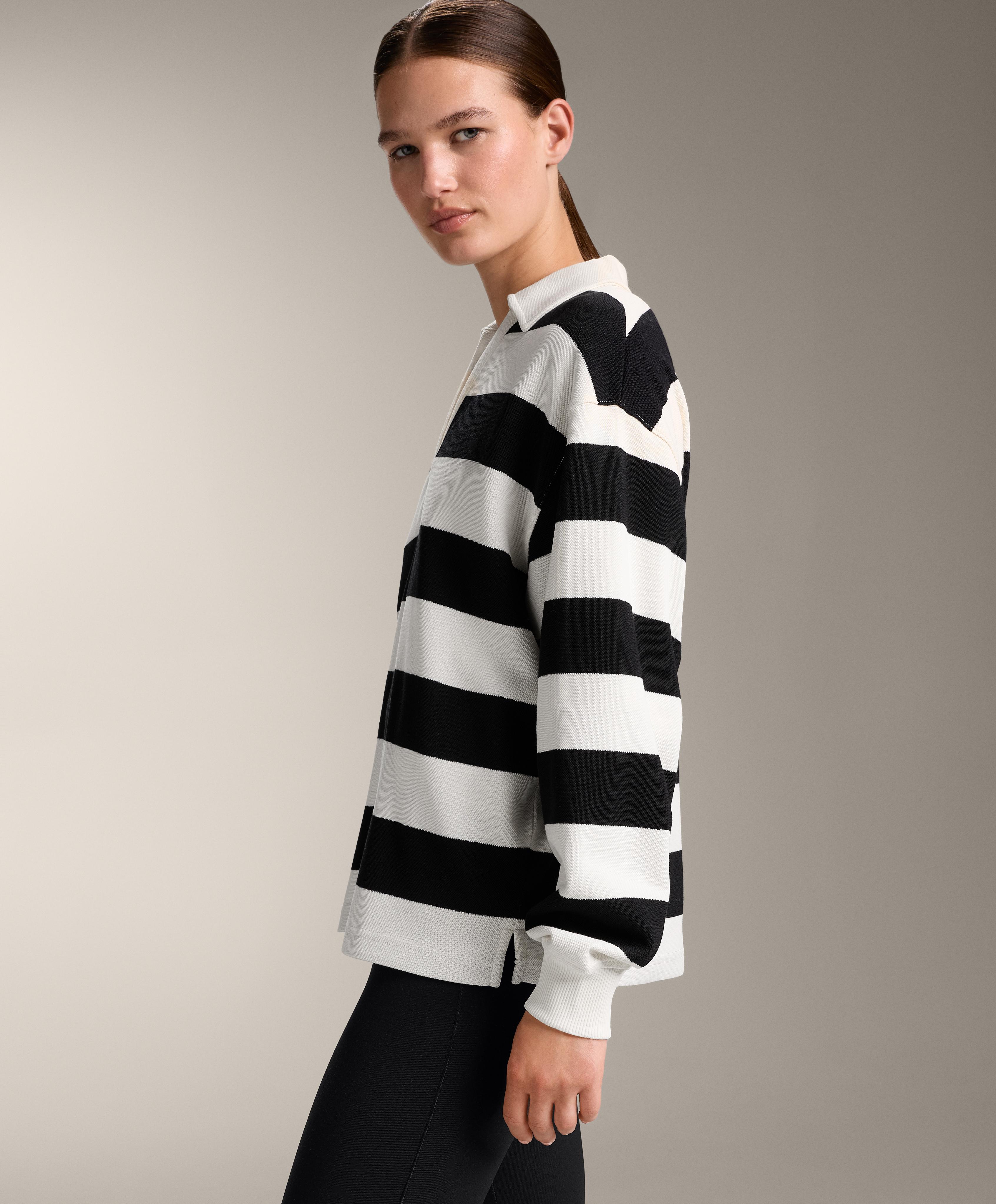Striped cotton piqué polo shirt — BLACK