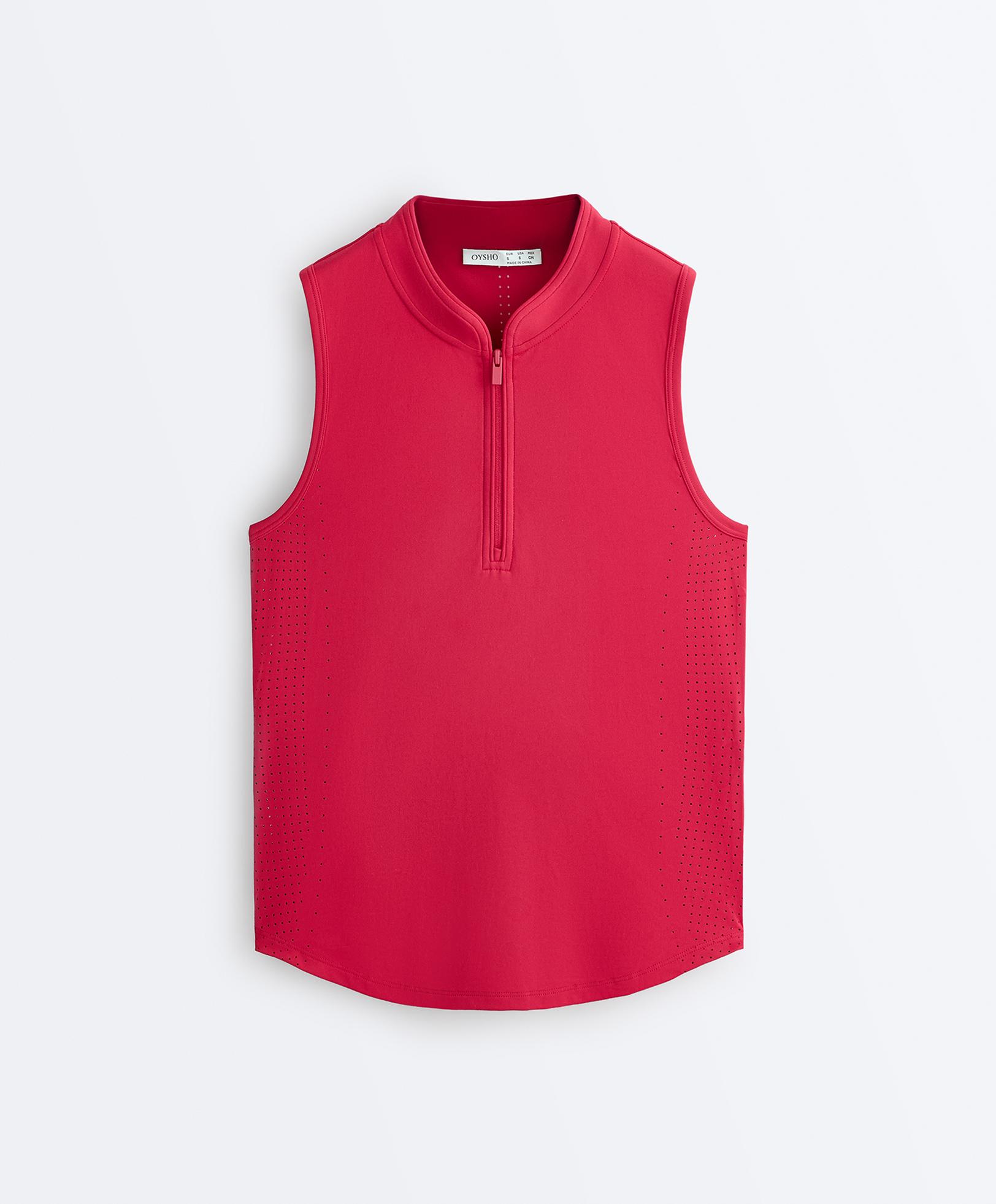 Technical sleeveless T-shirt with half zip — RED