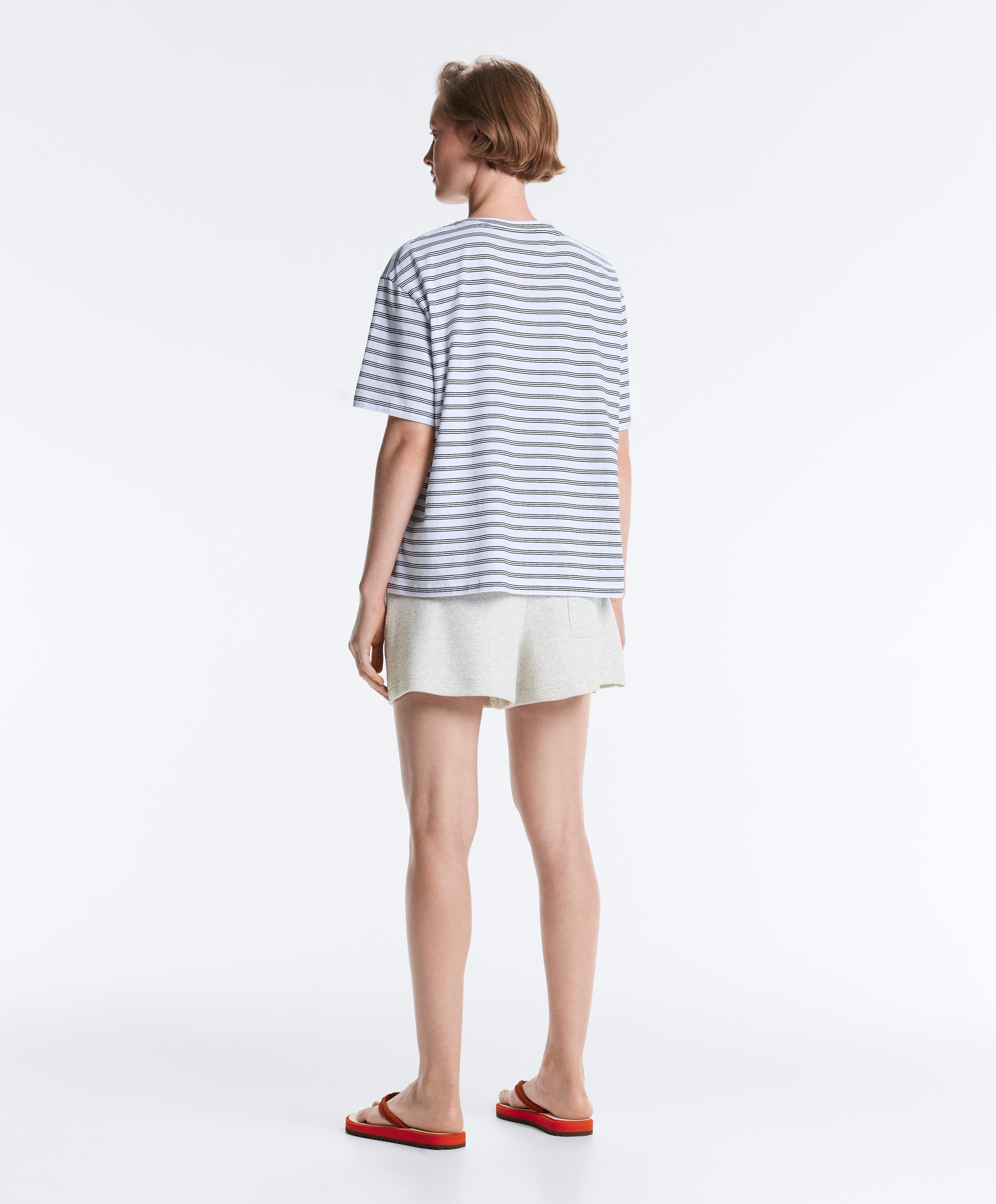 Boxy short-sleeved striped cotton-blend T-shirt — BLACK
