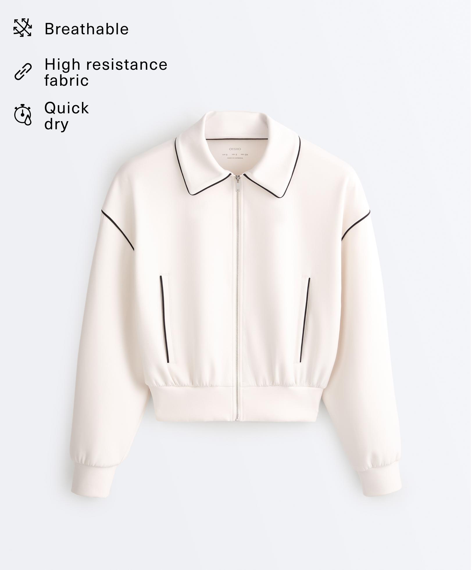 Neoprene-effect piping jacket — PALE ECRU