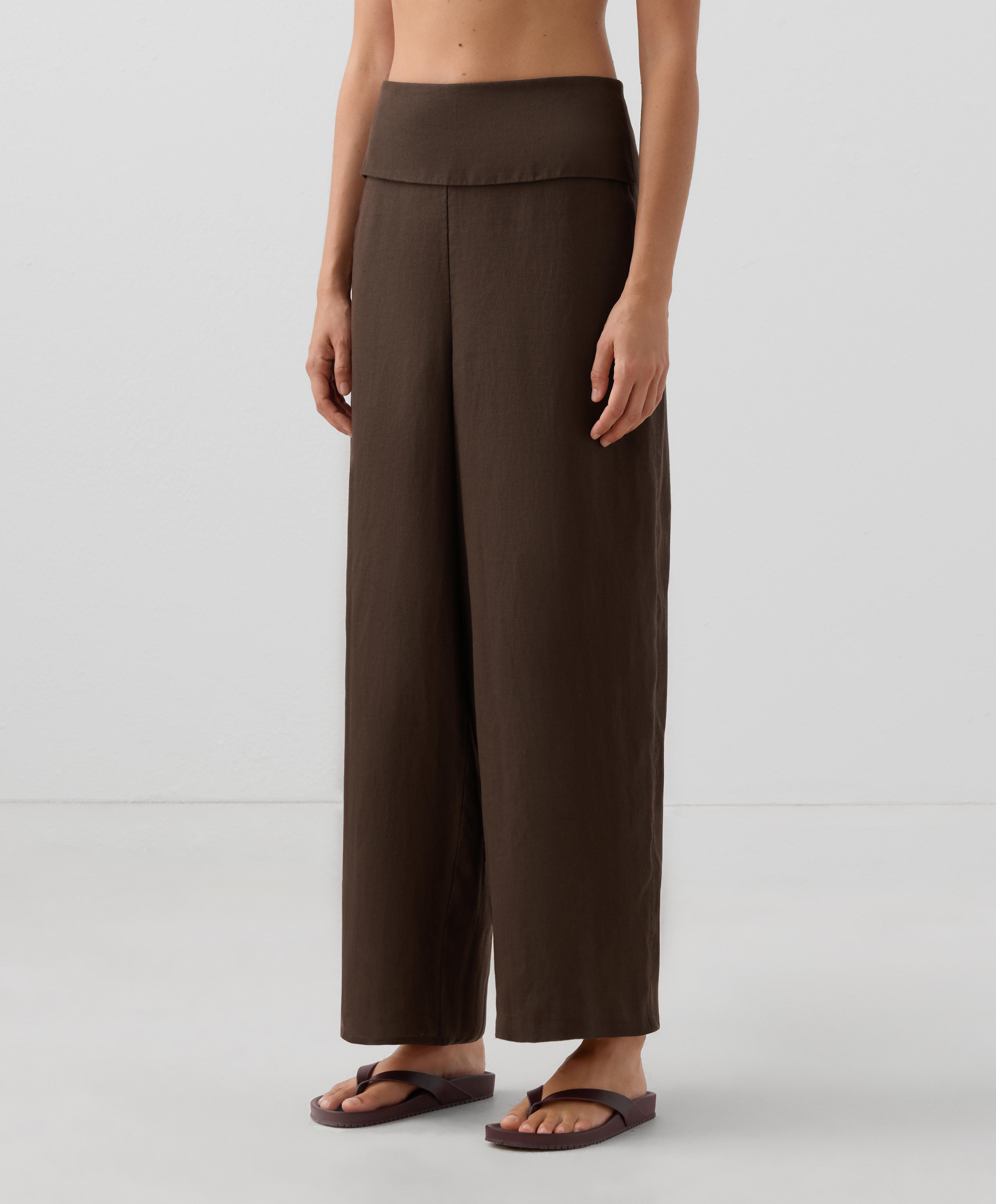 100% linen straight-leg trousers with folded waistband - Sale