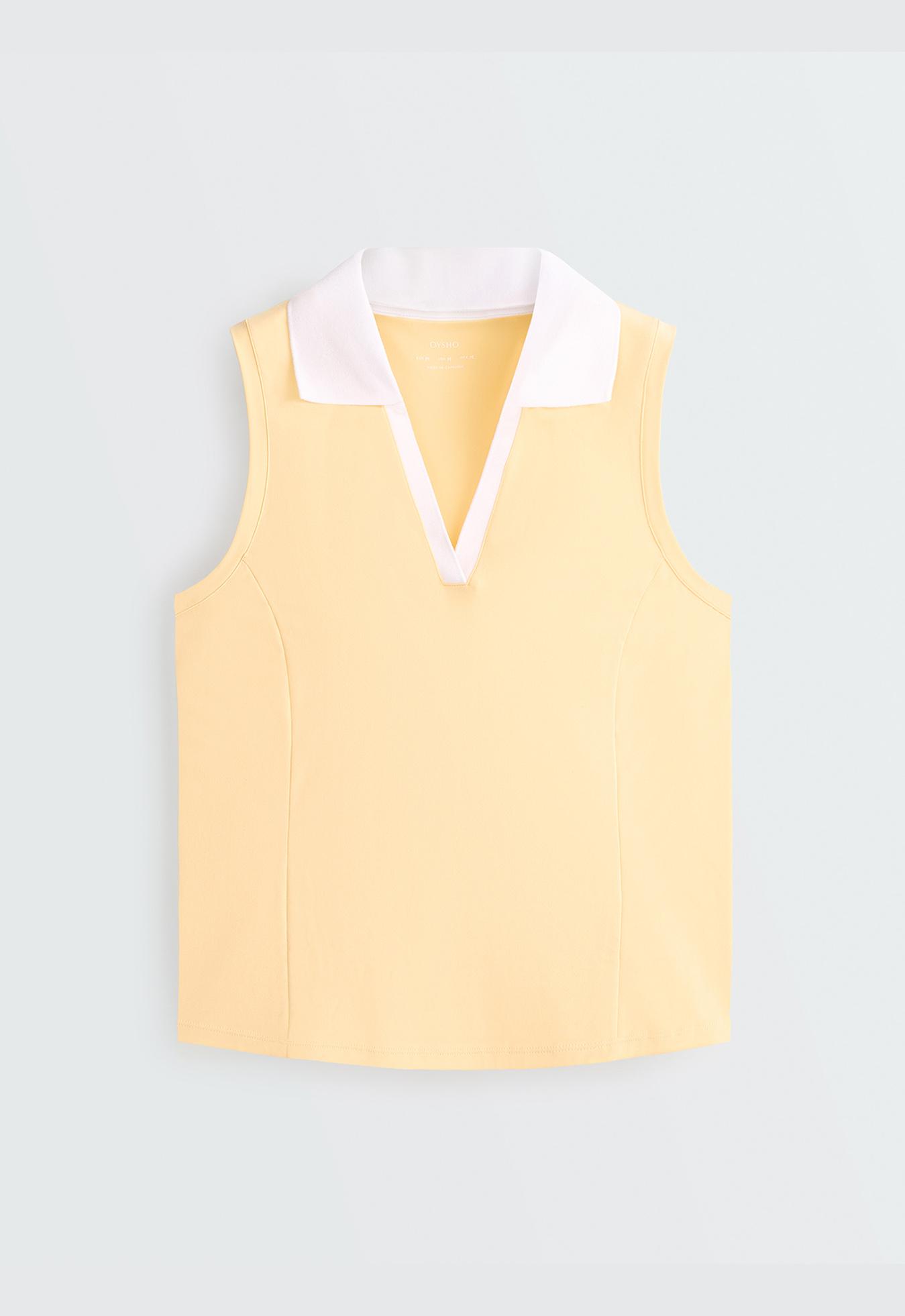 Contrast sleeveless Comfortlux polo shirt — PALE YELLOW