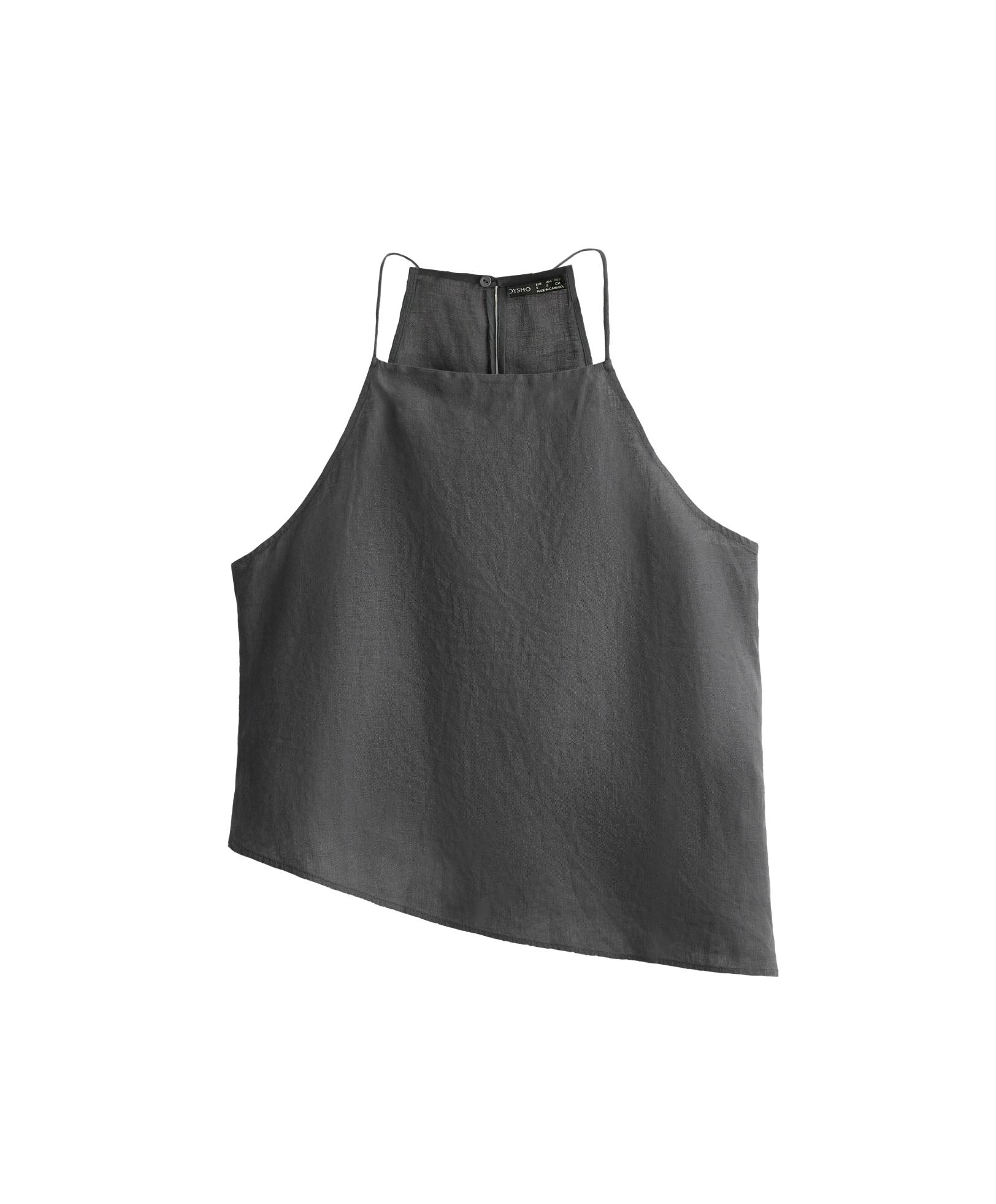 Asymmetric 100% linen sleeveless top — STEEL GREY