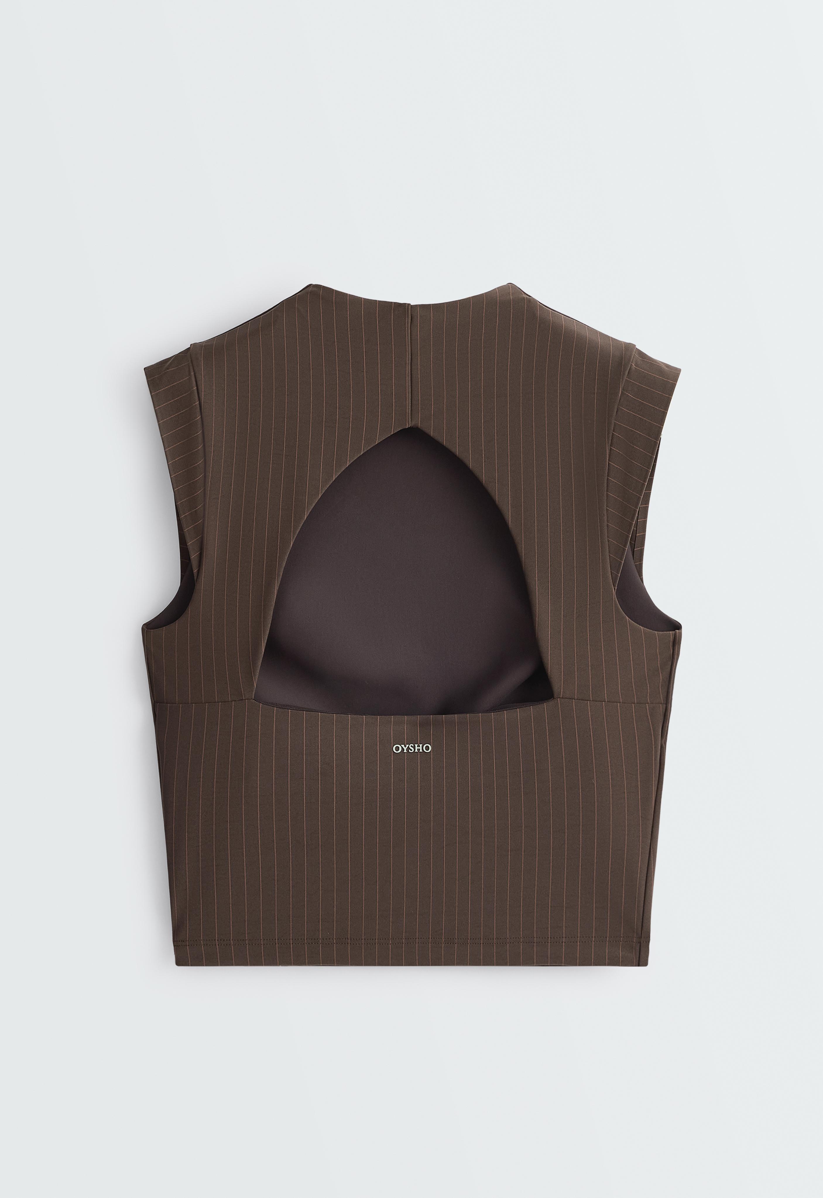 Compressive short-sleeved pinstripe tank top — BROWN