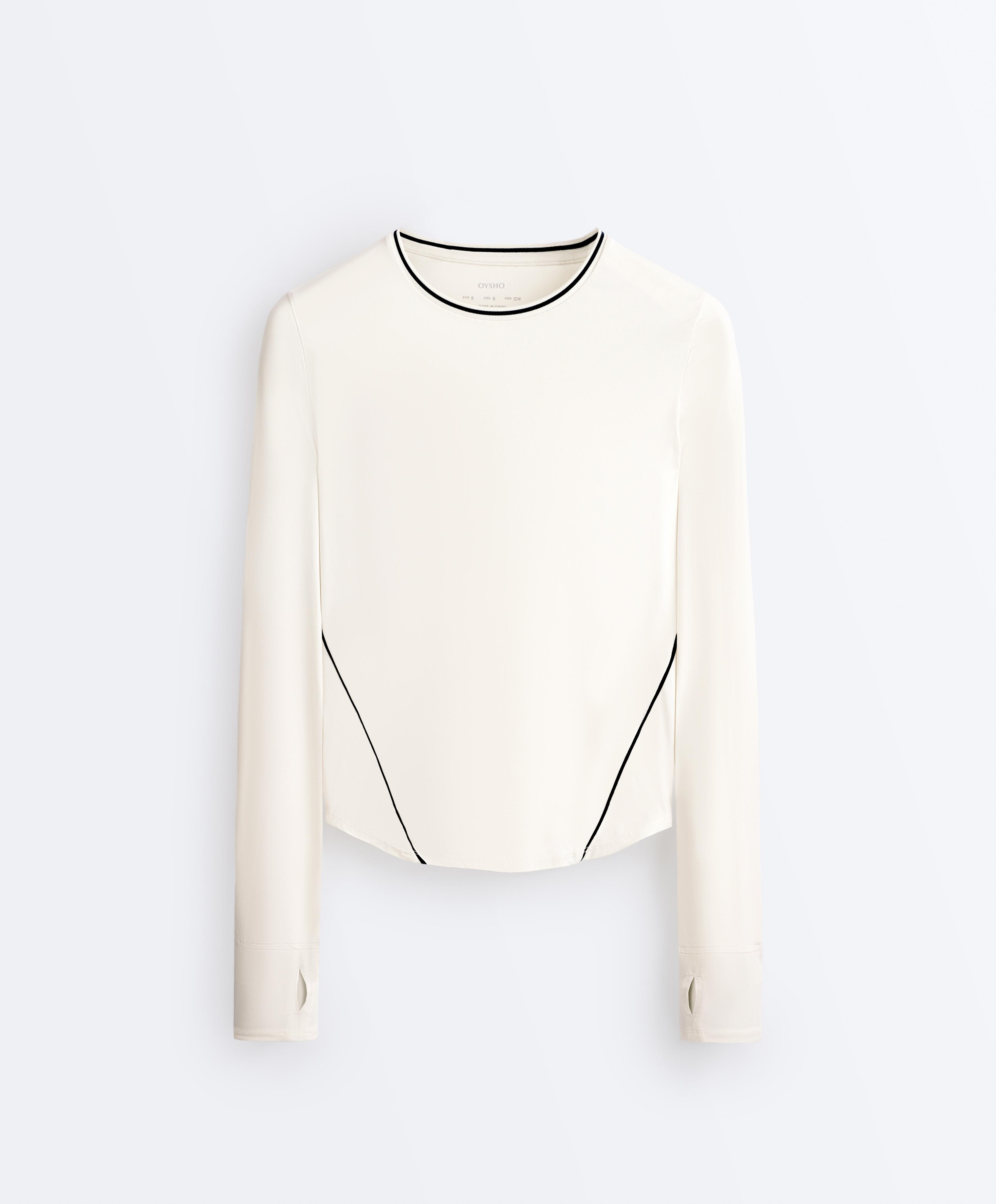 Long-sleeve technical piping T-shirt — PALE ECRU