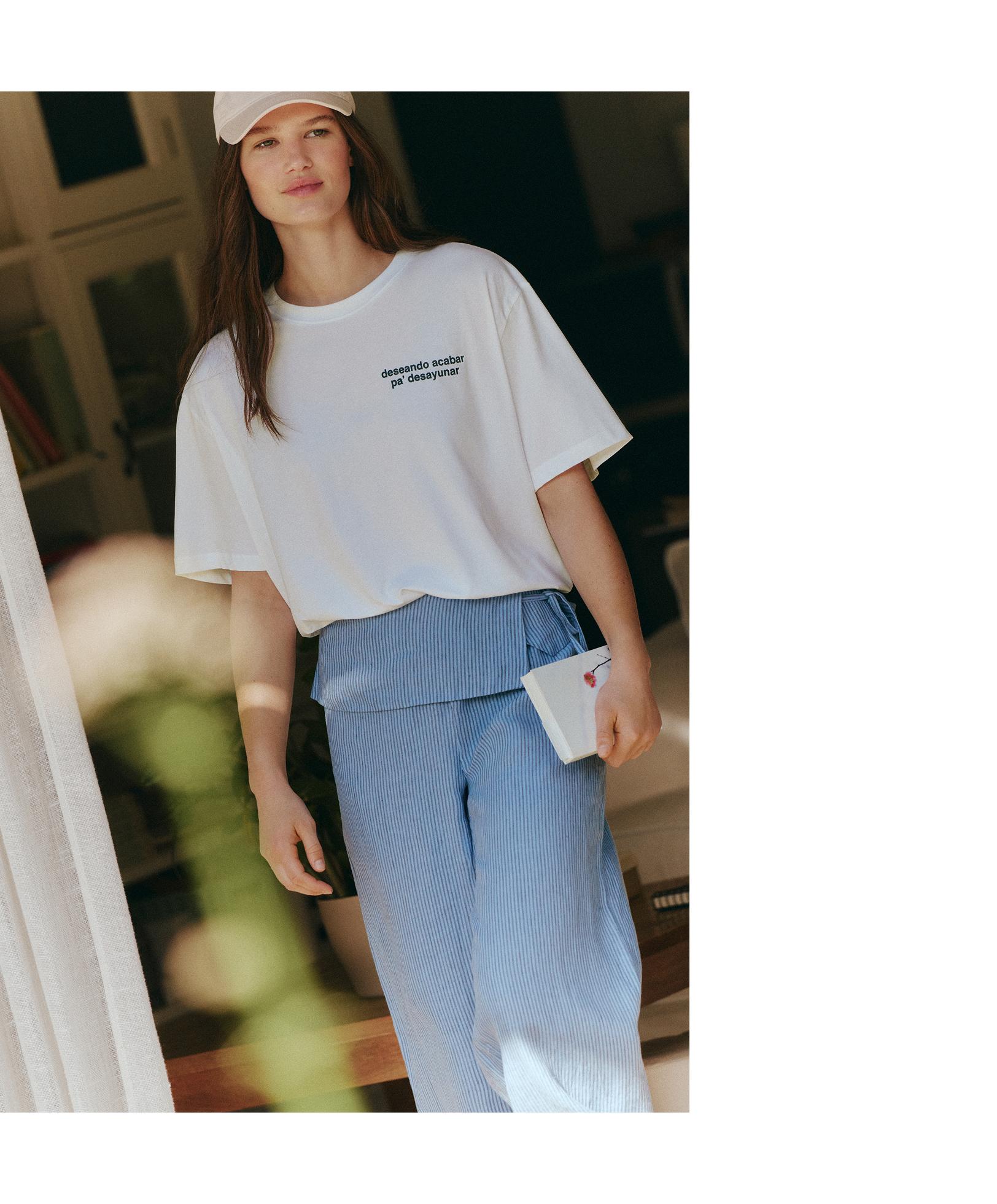 Camiseta boxy texto mezcla algodón