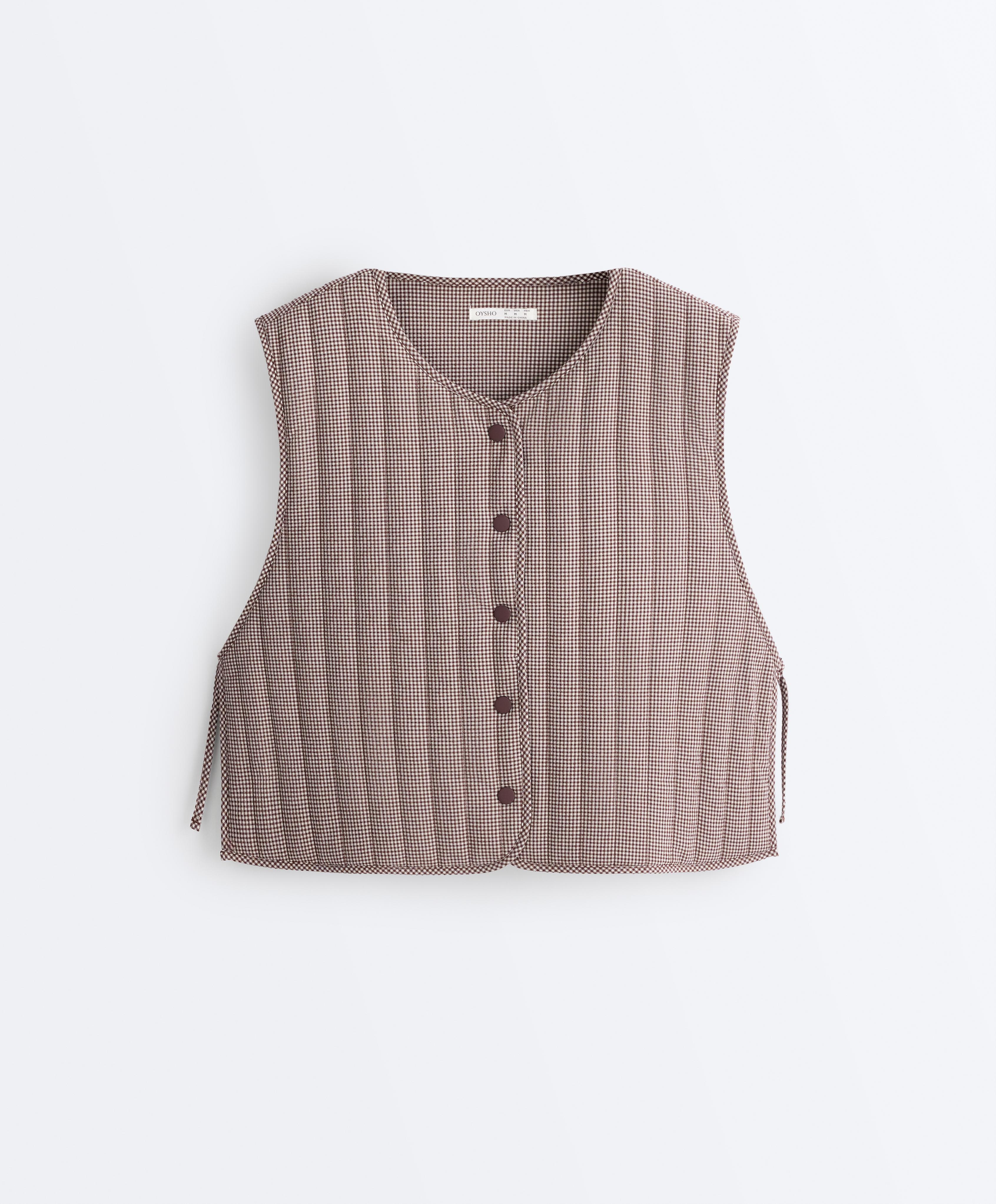 Gingham quilted gilet — MID-BROWN