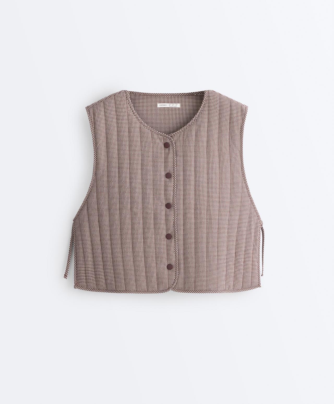 Gingham quilted gilet — MID-BROWN