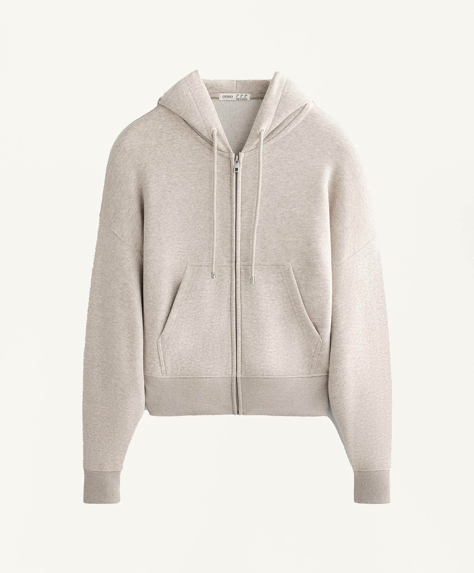 Wide sleeve hooded jacket with cotton — BEIGE