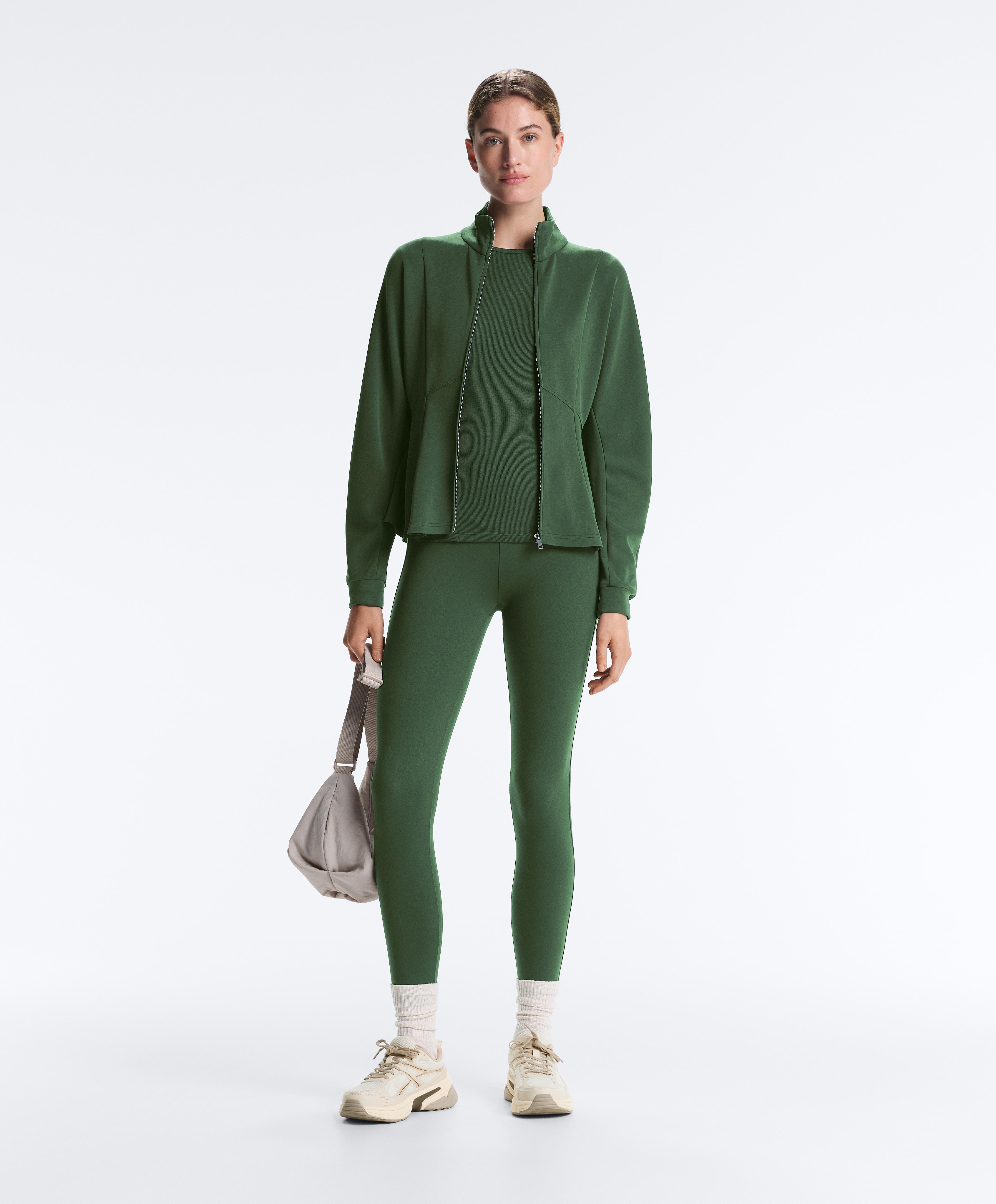 Fitted long sleeve rib T-shirt with cotton and modal — GREEN