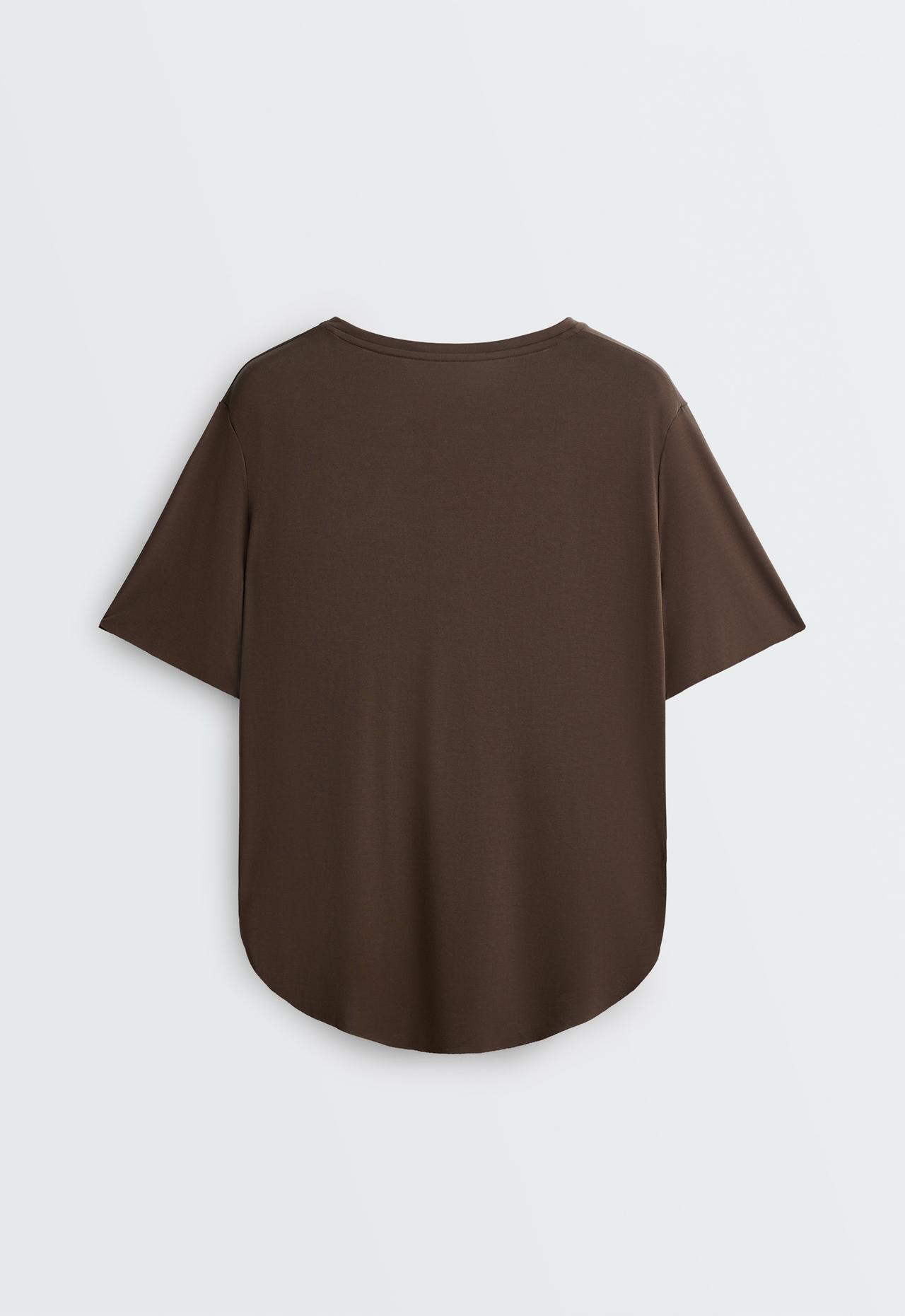 Modal blend short-sleeved rounded back T-shirt — DARK BROWN