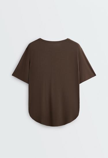 Modal blend short-sleeved rounded back T-shirt — DARK BROWN 8