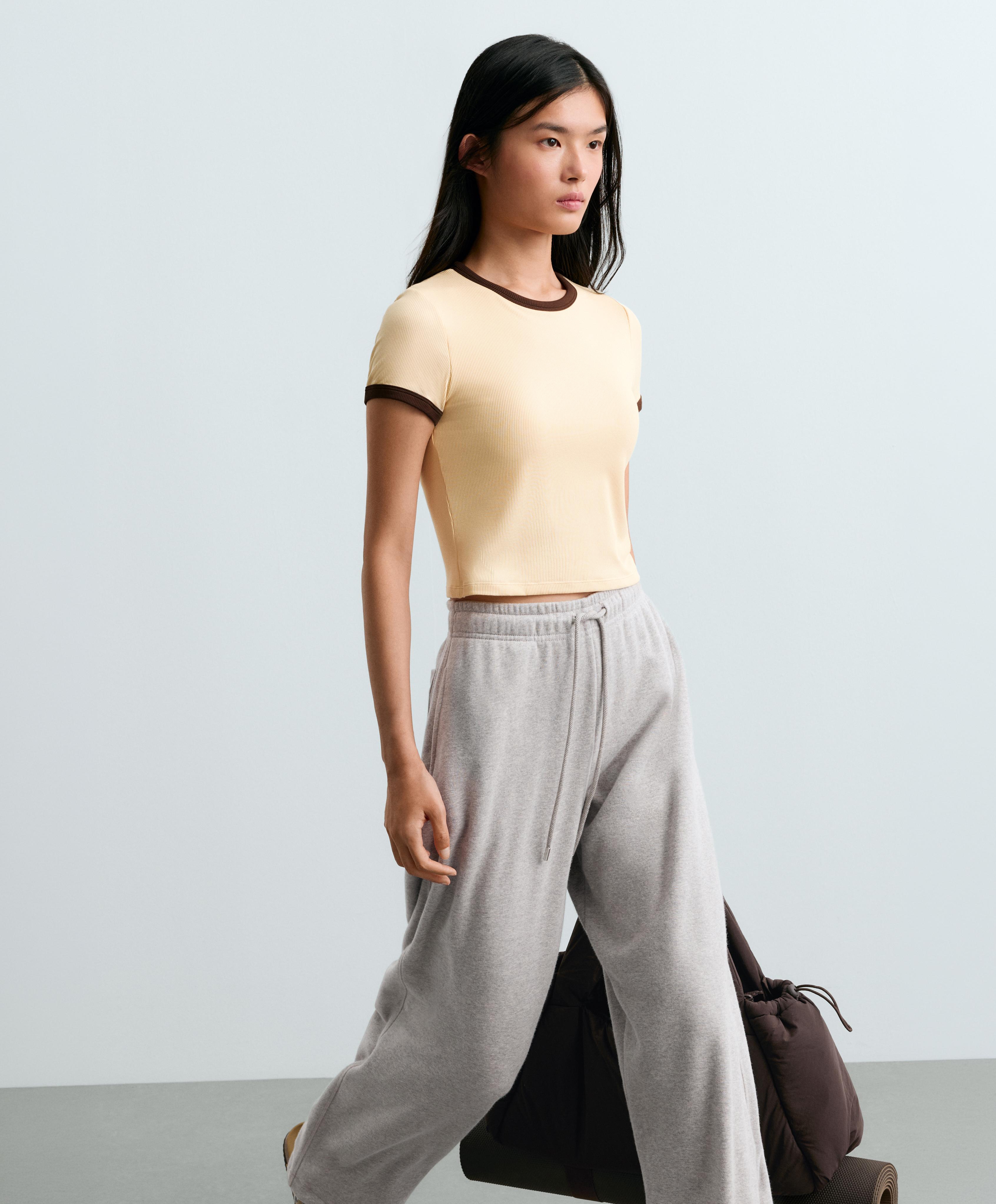 Contrast rib modal blend short-sleeved tank top — BUTTER YELLOW