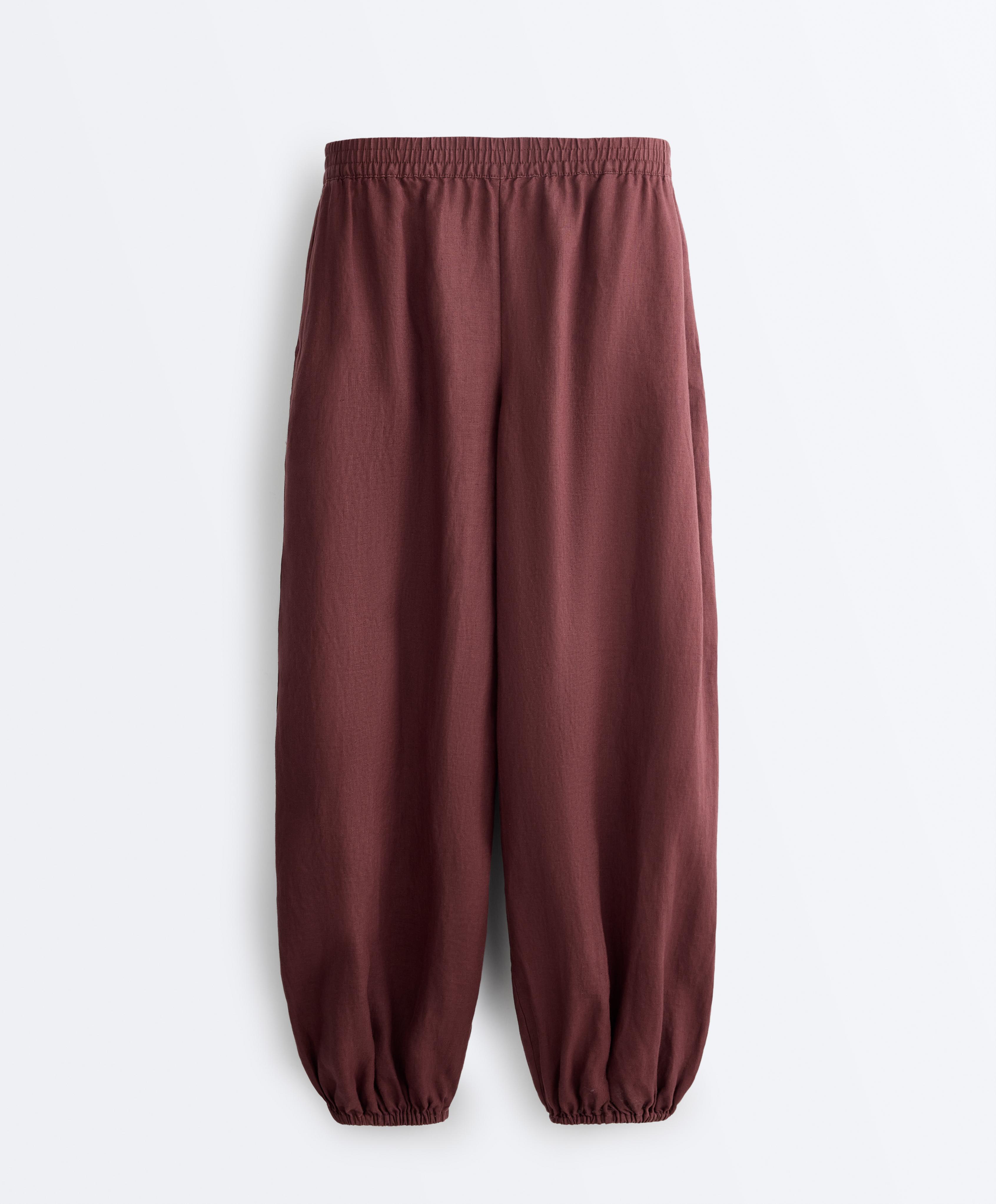 100% linen bloomer trousers — BURGUNDY