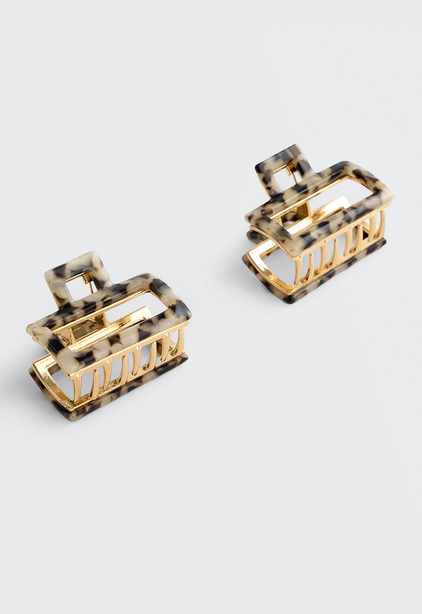 2 metallic mini hair clips — CHESTNUT
