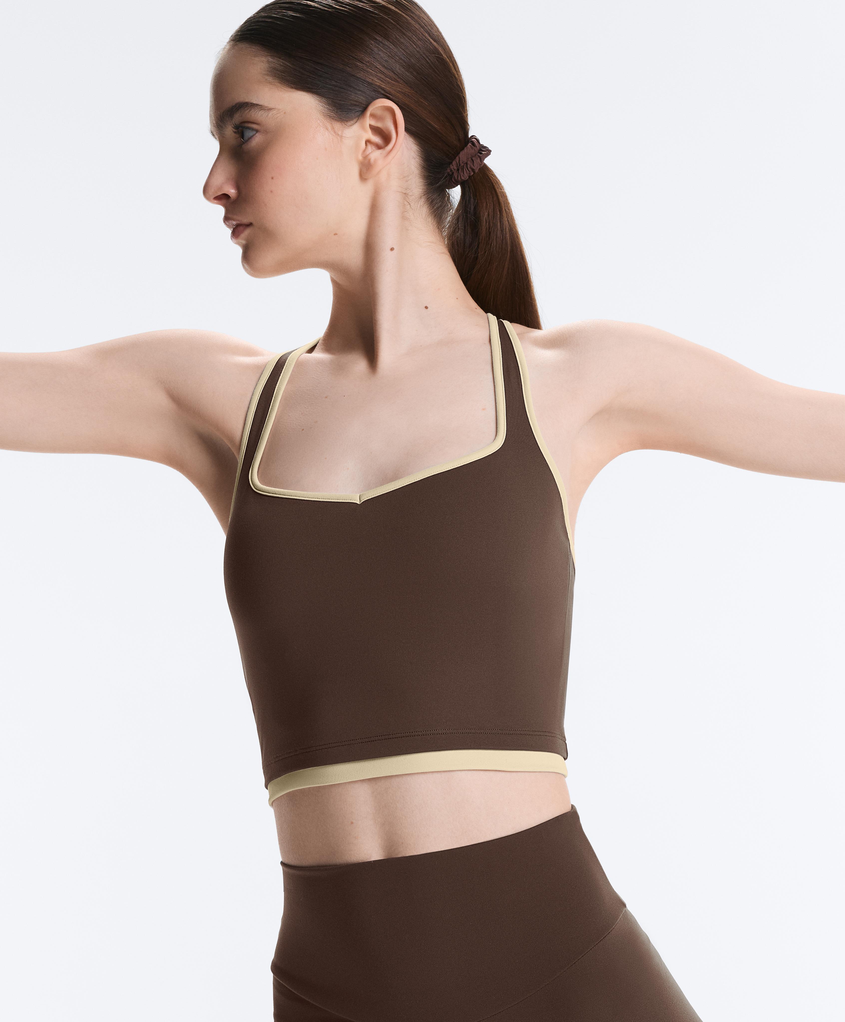 Comfortlux contrast crossover back Tank top — BROWN