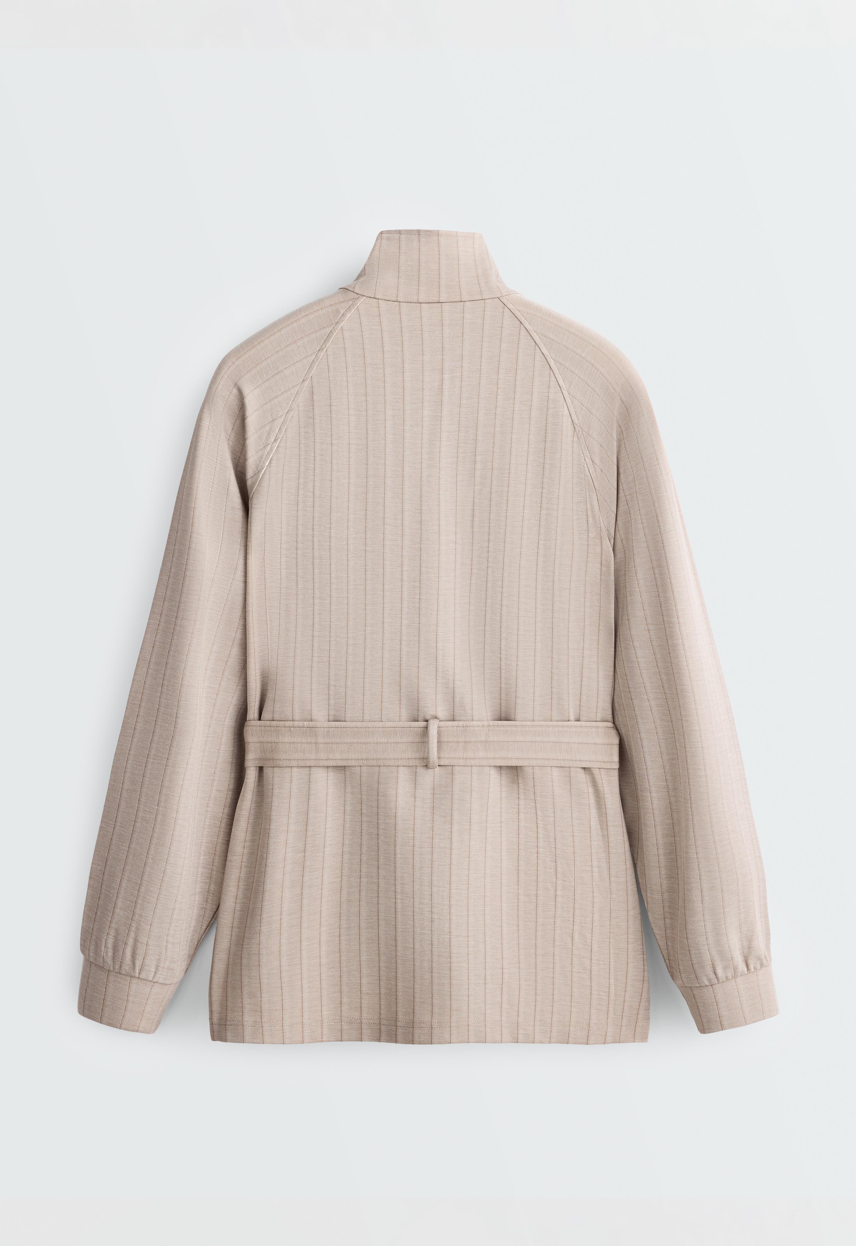 Striped soft-touch belted jacket — SOFT MINK