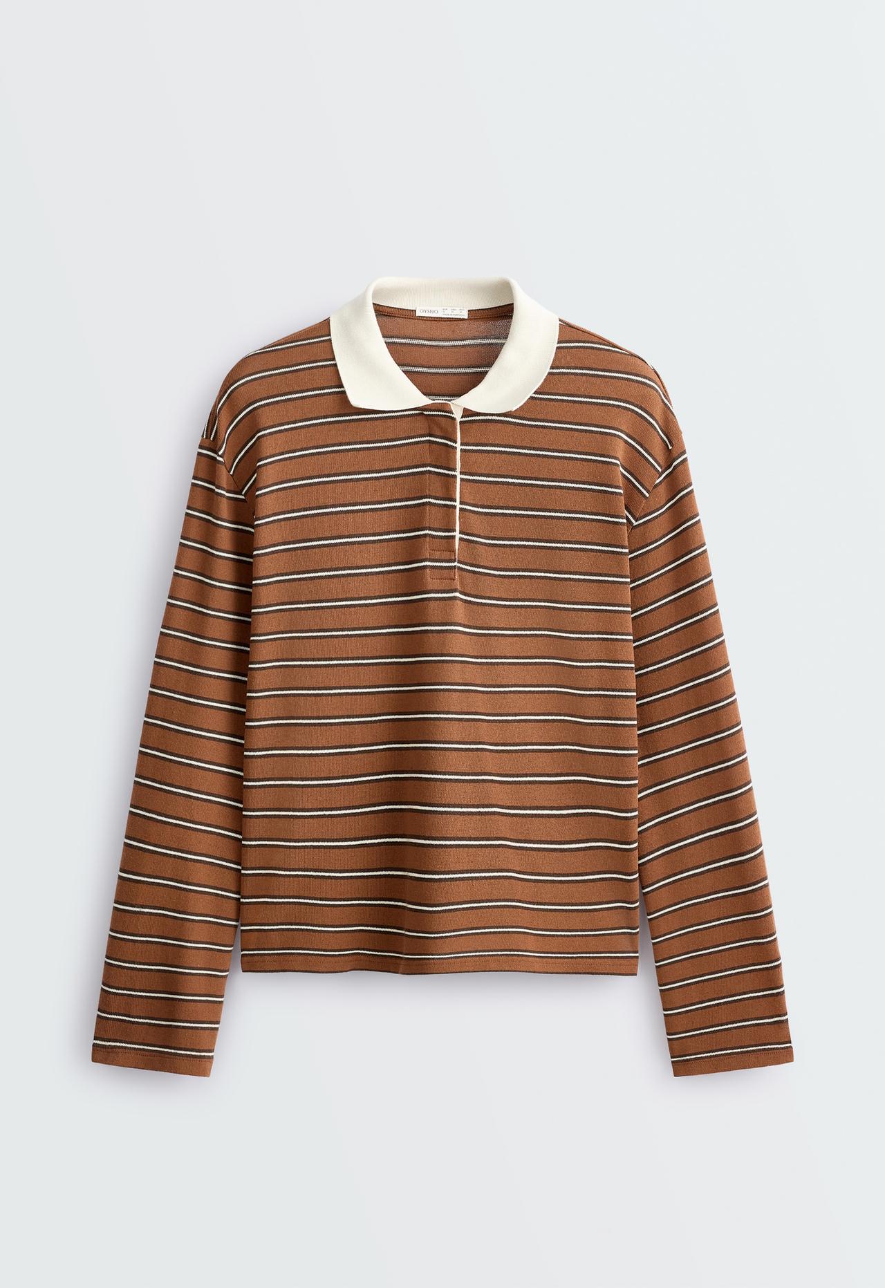 Piqué cotton striped polo shirt — TERRACOTTA